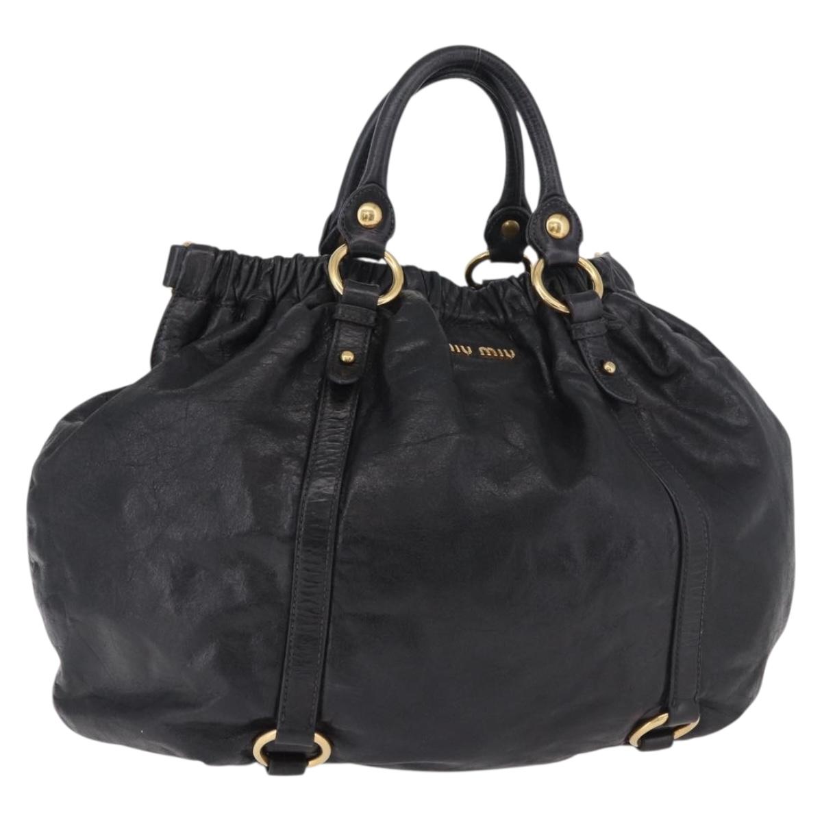 Miu Miu Hand Bag Leather Black Gold Auth 185627V