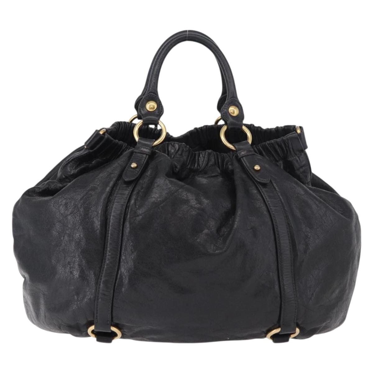 Miu Miu Hand Bag Leather Black Gold Auth 185627V