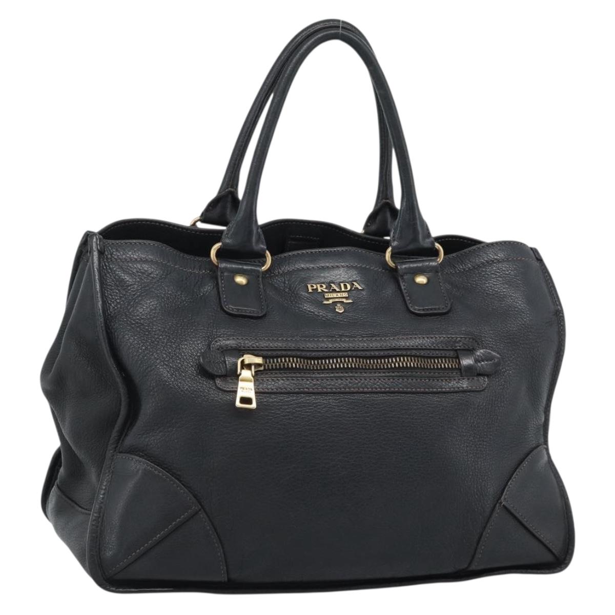 PRADA Tote Bag Leather Black Gold Auth 185629V