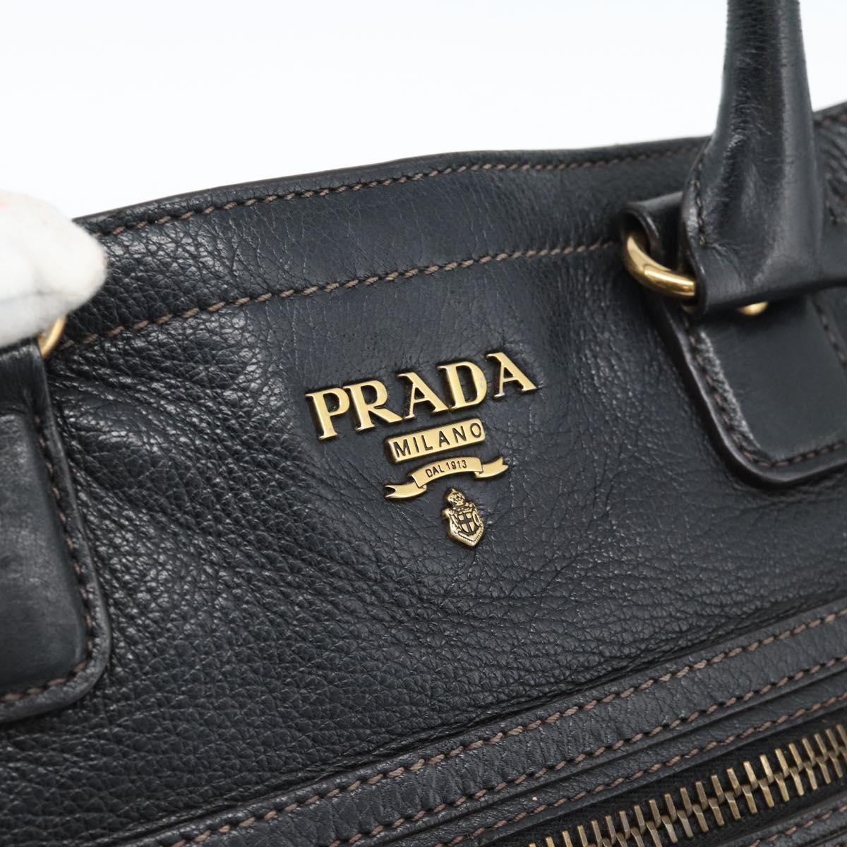 PRADA Tote Bag Leather Black Gold Auth 185629V
