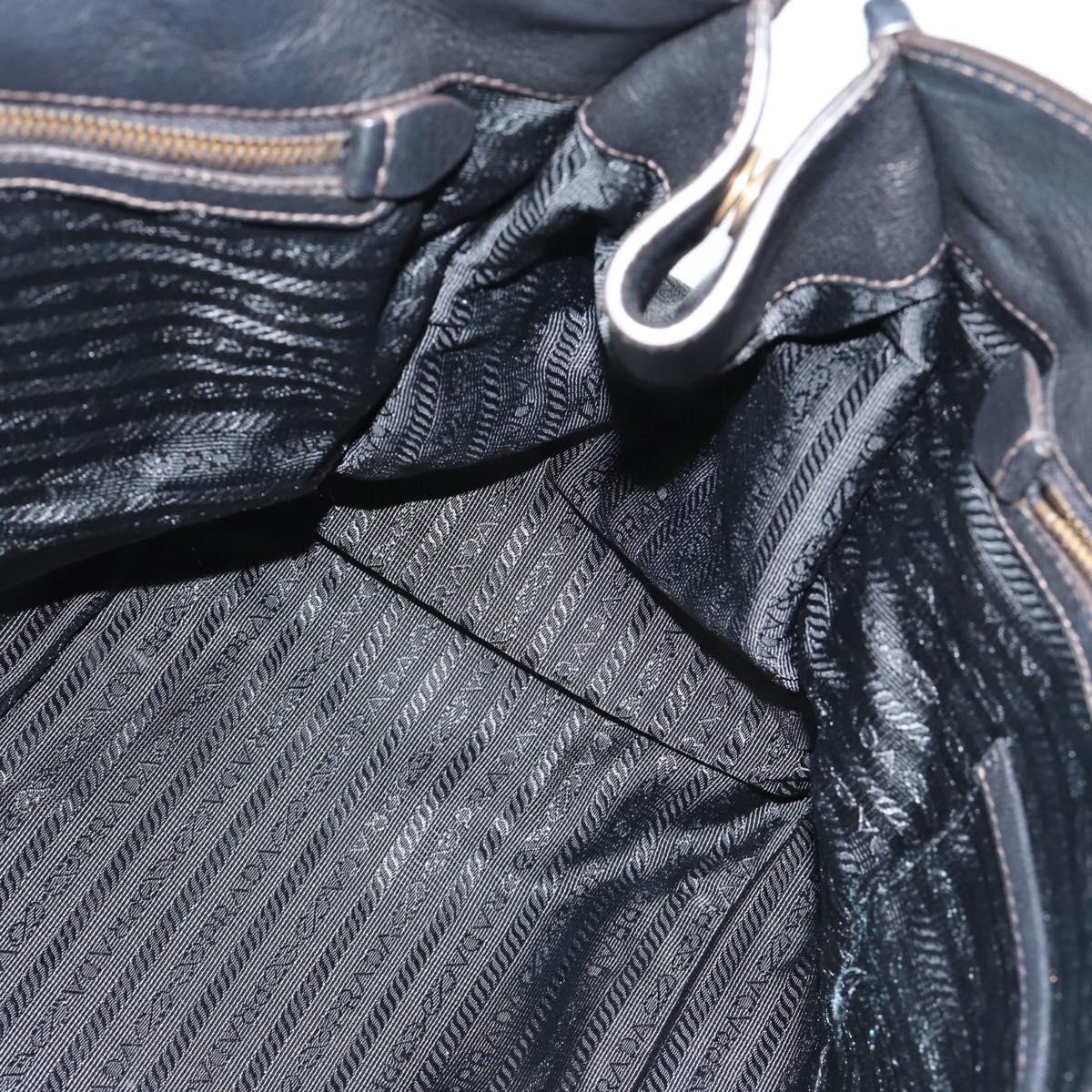 PRADA Tote Bag Leather Black Gold Auth 185629V