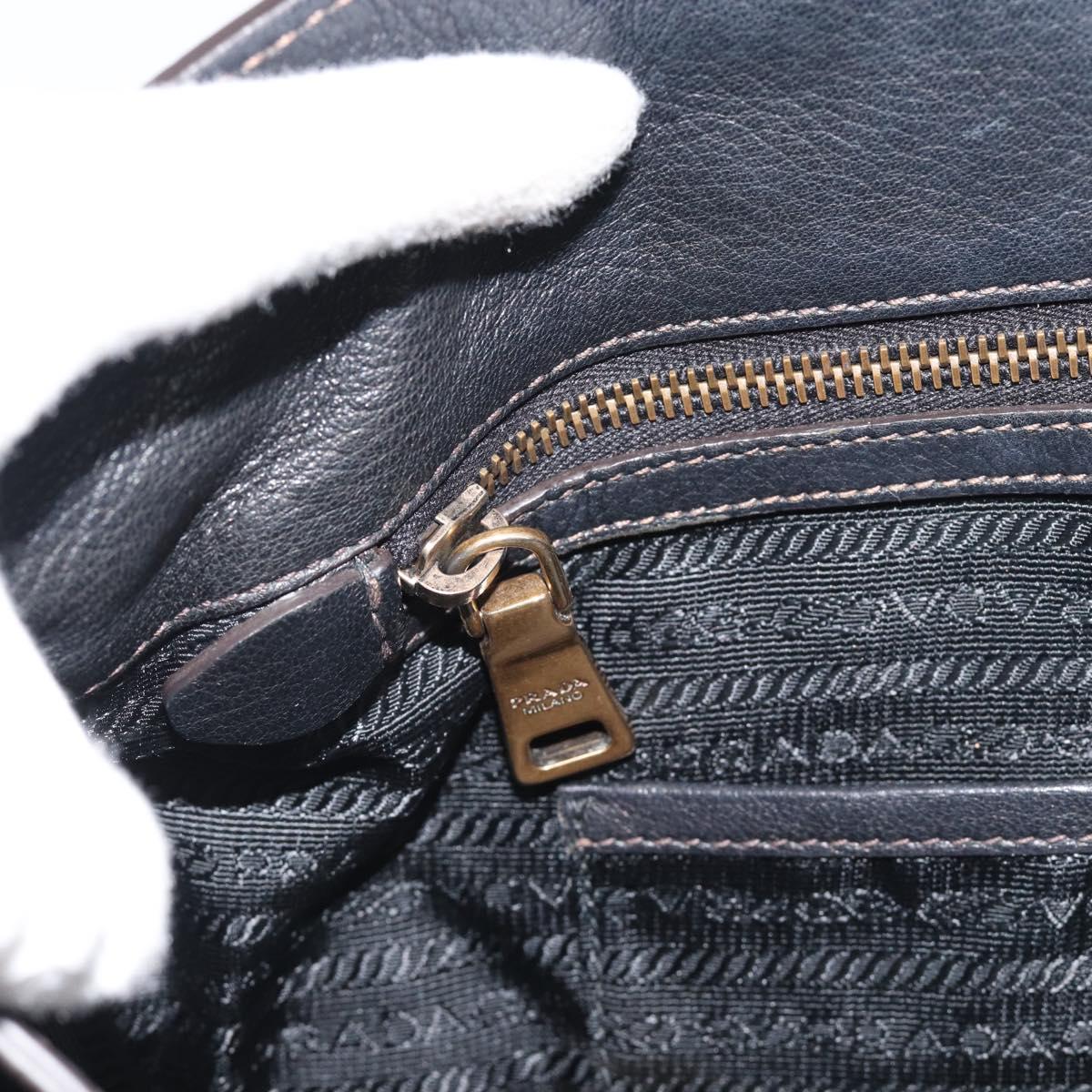 PRADA Tote Bag Leather Black Gold Auth 185629V