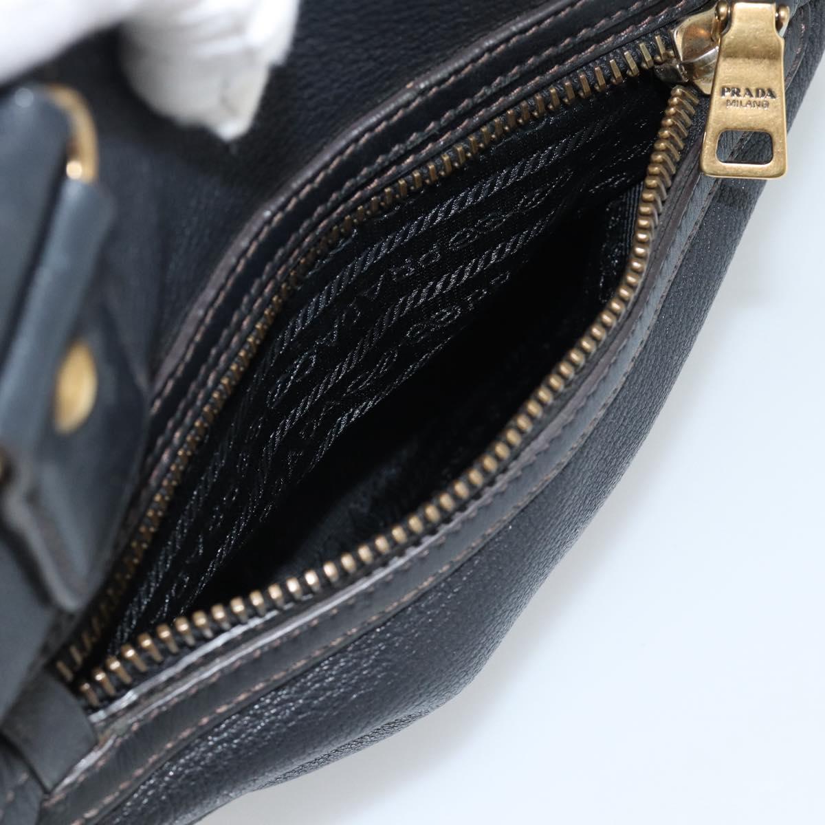 PRADA Tote Bag Leather Black Gold Auth 185629V
