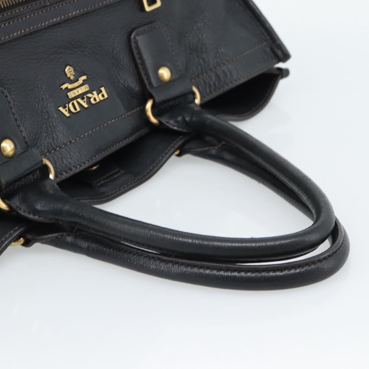 PRADA Tote Bag Leather Black Gold Auth 185629V