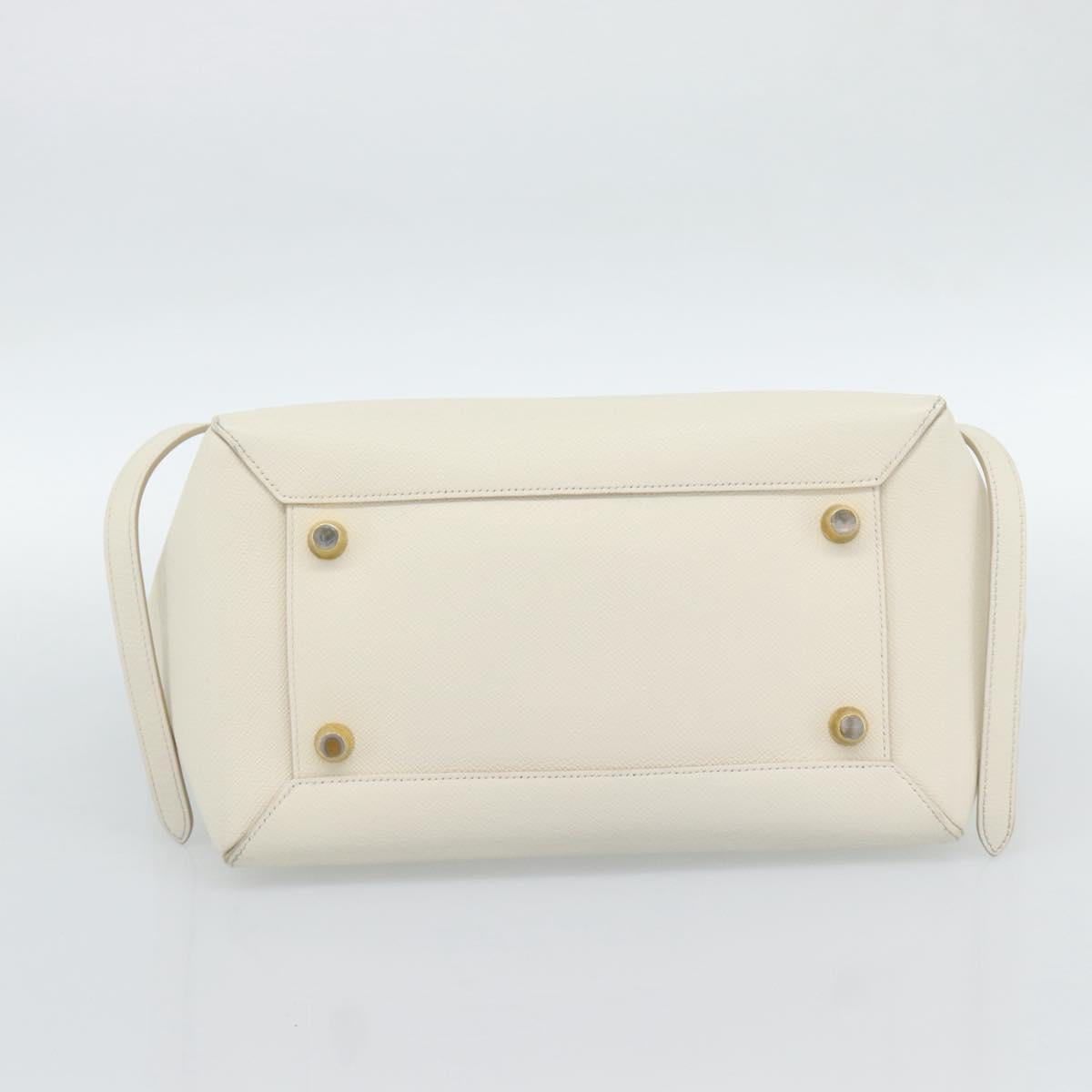 CELINE Micro Belt Hand Bag Leather White Gold Auth 185630V