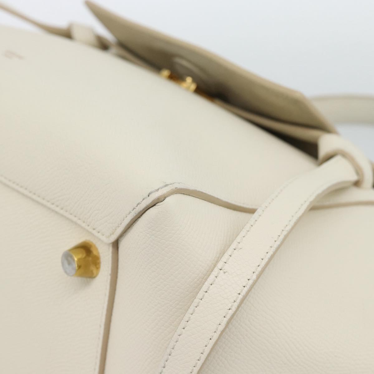 CELINE Micro Belt Hand Bag Leather White Gold Auth 185630V