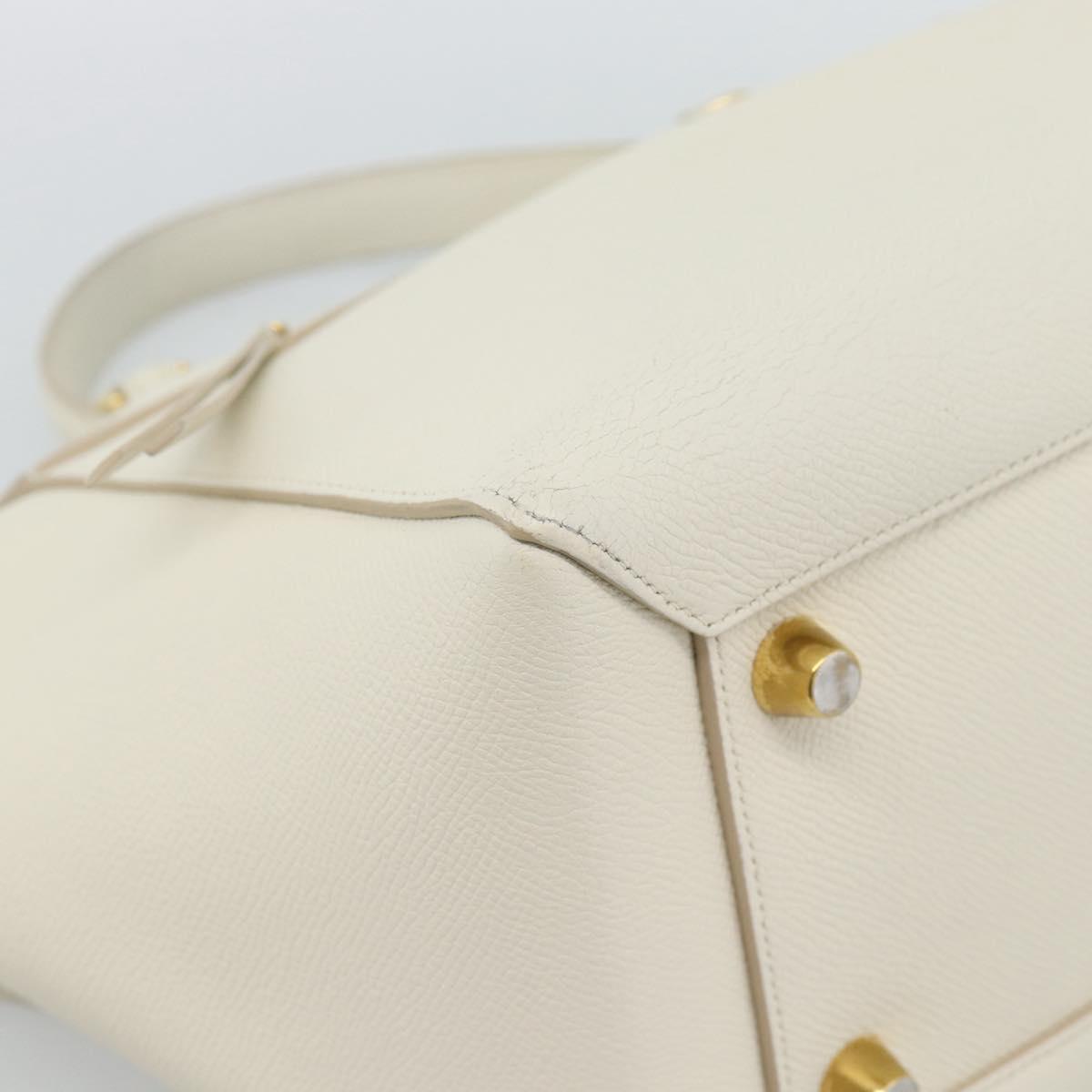 CELINE Micro Belt Hand Bag Leather White Gold Auth 185630V