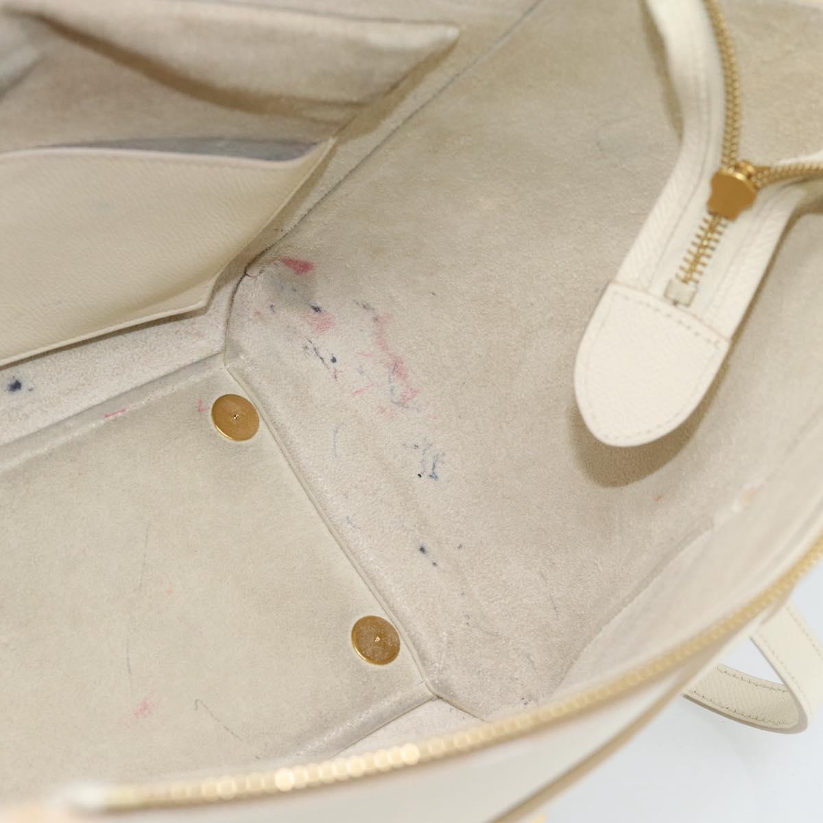 CELINE Micro Belt Hand Bag Leather White Gold Auth 185630V