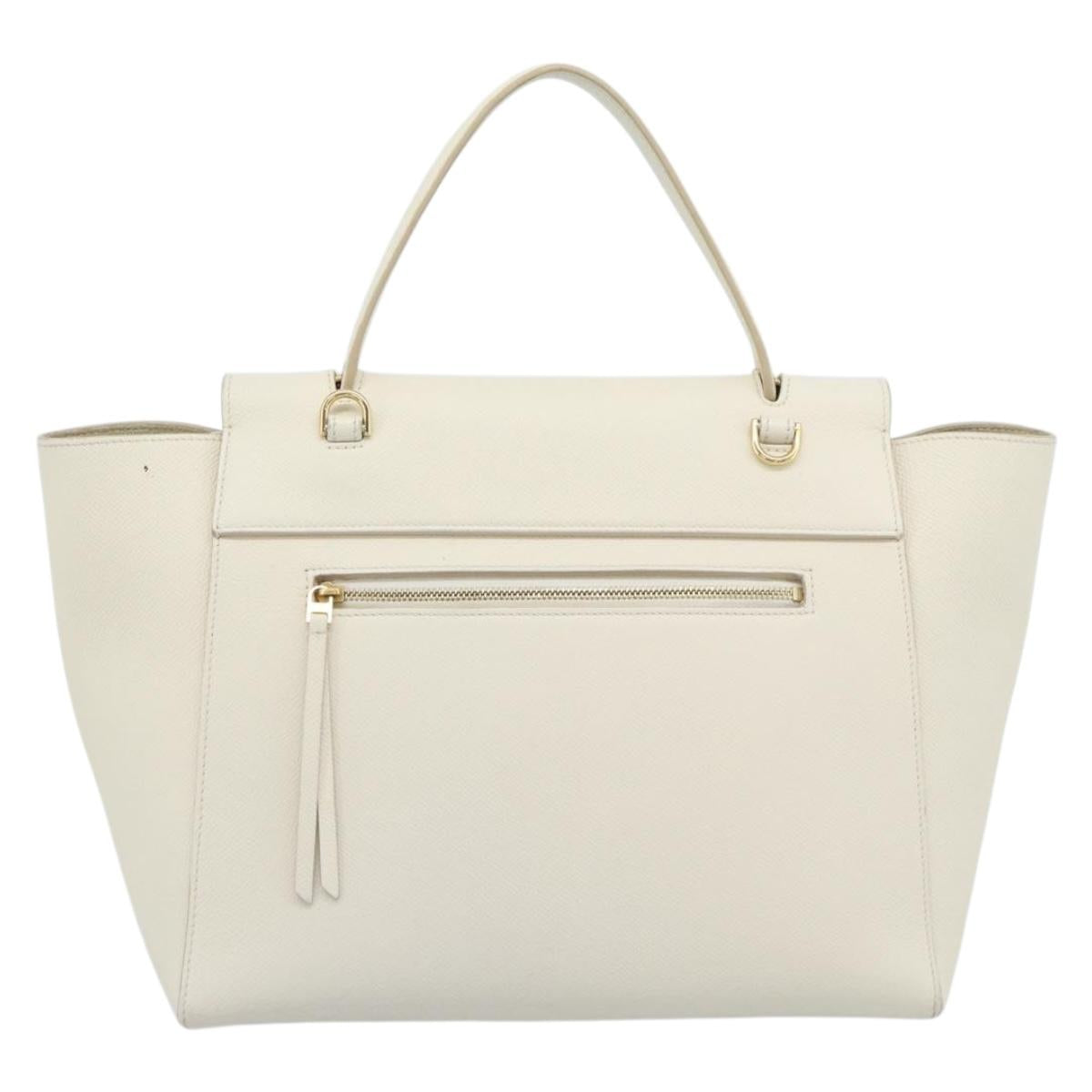 CELINE Micro Belt Hand Bag Leather White Gold Auth 185630V