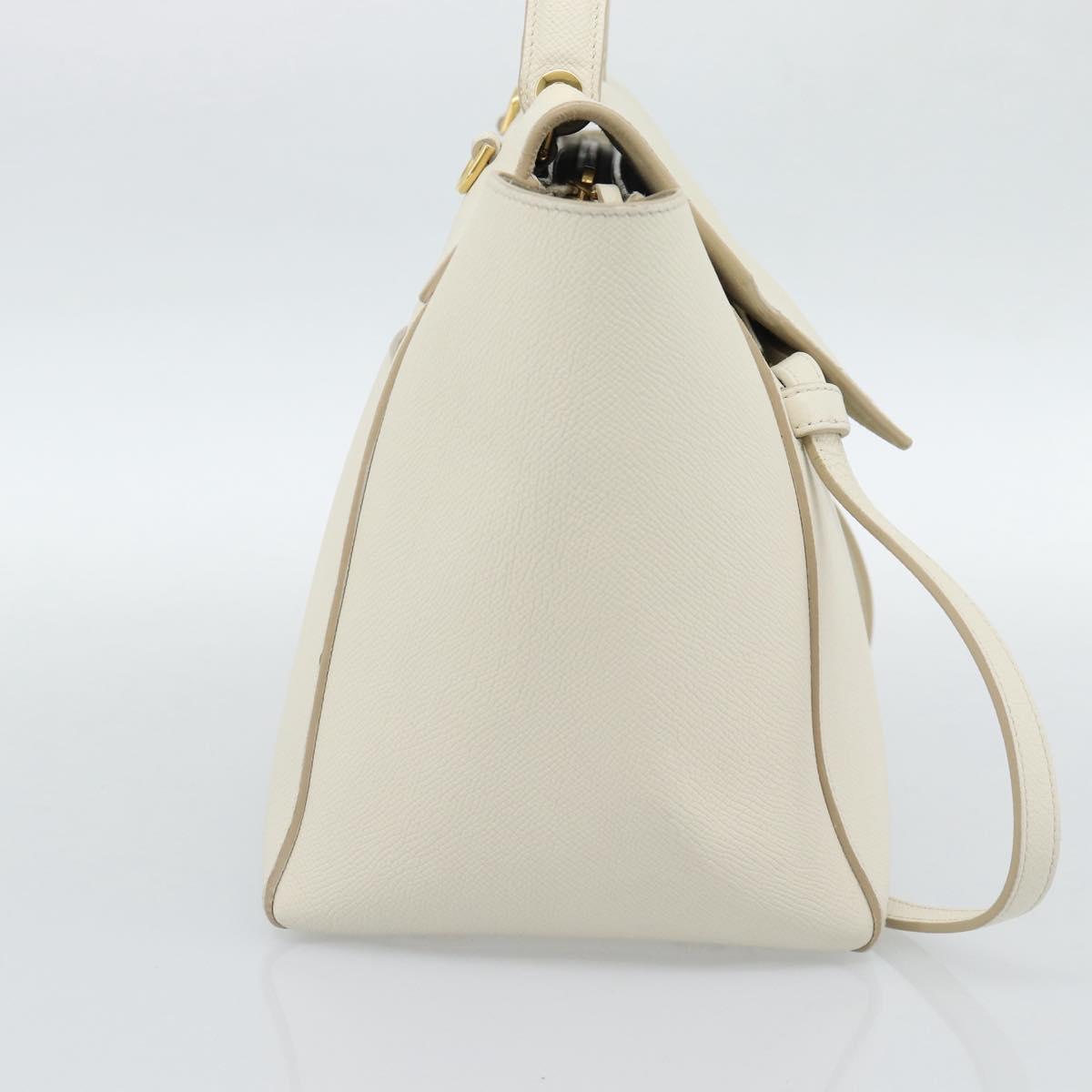 CELINE Micro Belt Hand Bag Leather White Gold Auth 185630V