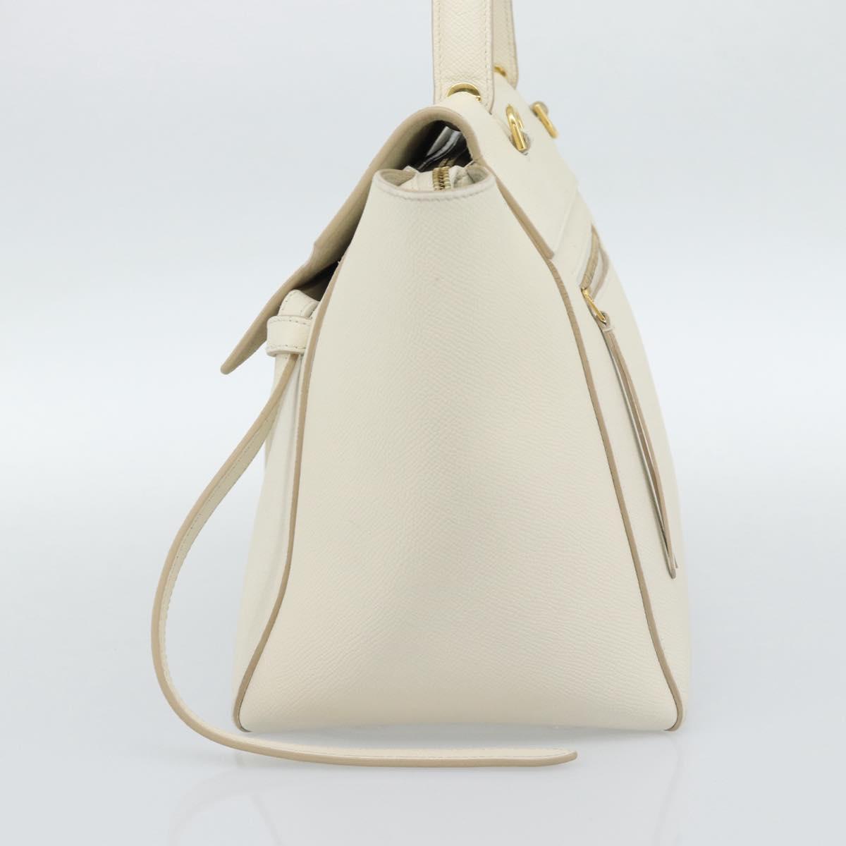 CELINE Micro Belt Hand Bag Leather White Gold Auth 185630V