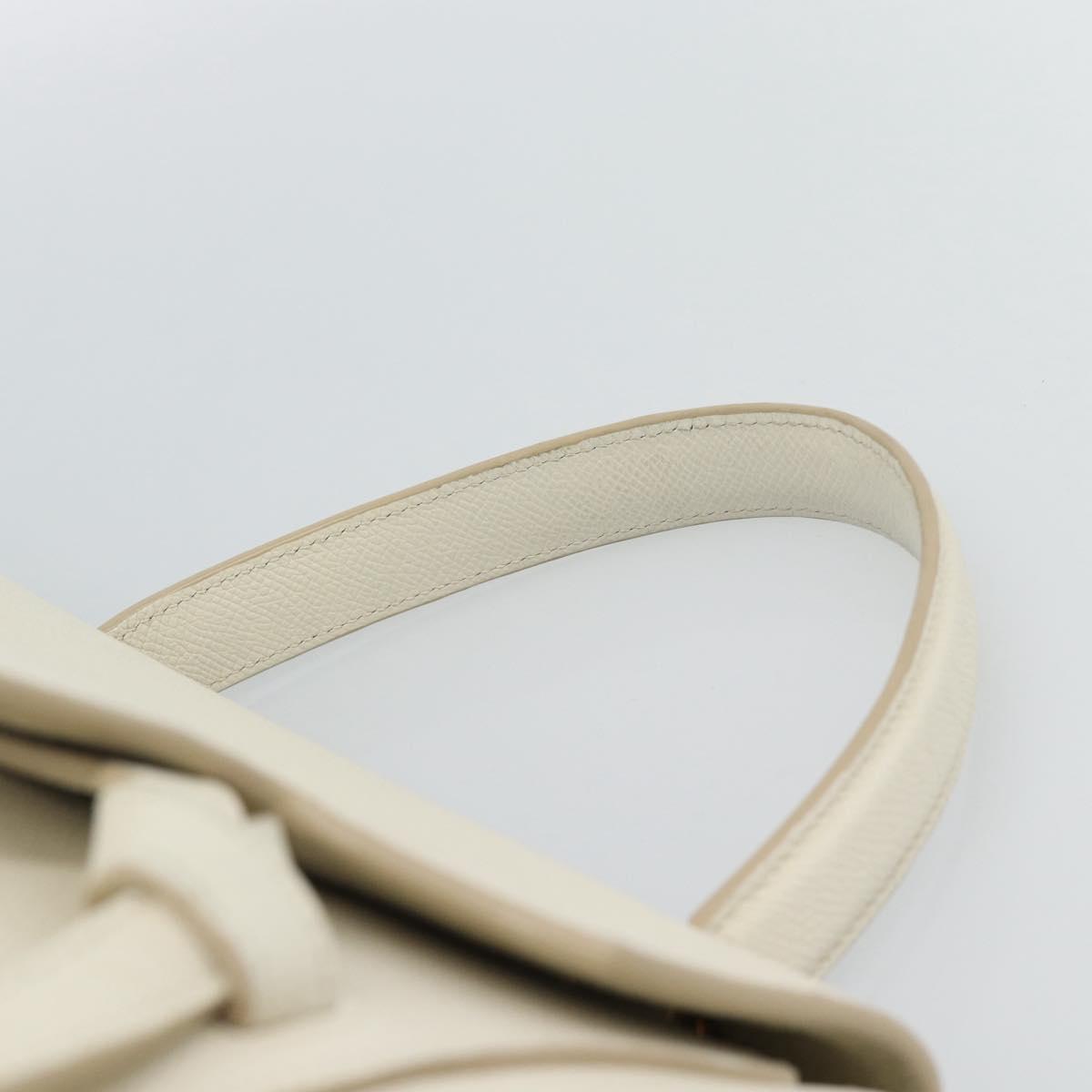CELINE Micro Belt Hand Bag Leather White Gold Auth 185630V