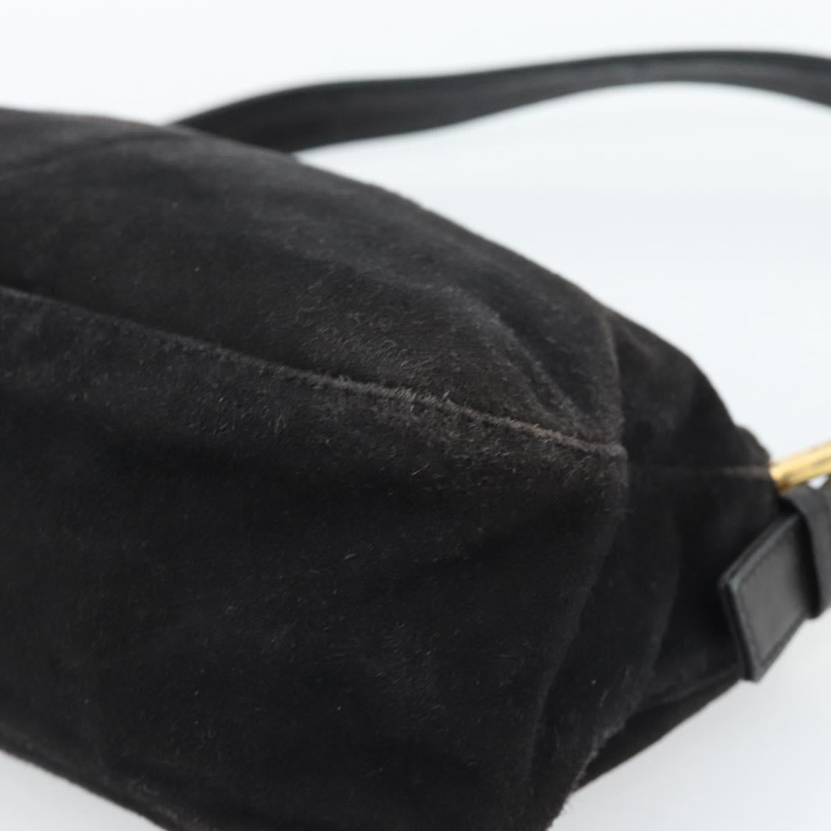 FENDI Mamma Baguette Shoulder Bag Suede Black Gold Auth 185631SAM