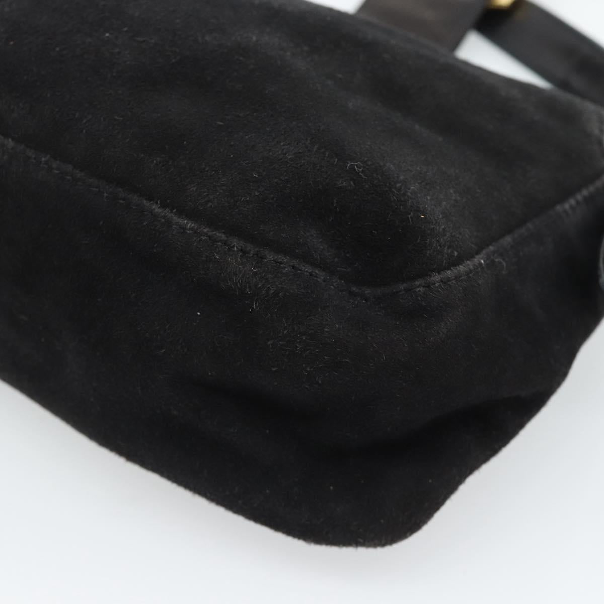FENDI Mamma Baguette Shoulder Bag Suede Black Gold Auth 185631SAM