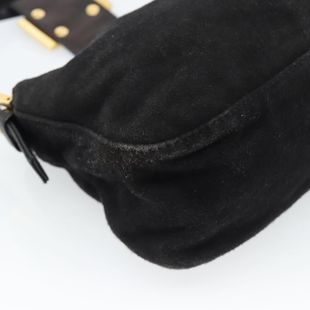 FENDI Mamma Baguette Shoulder Bag Suede Black Gold Auth 185631SAM