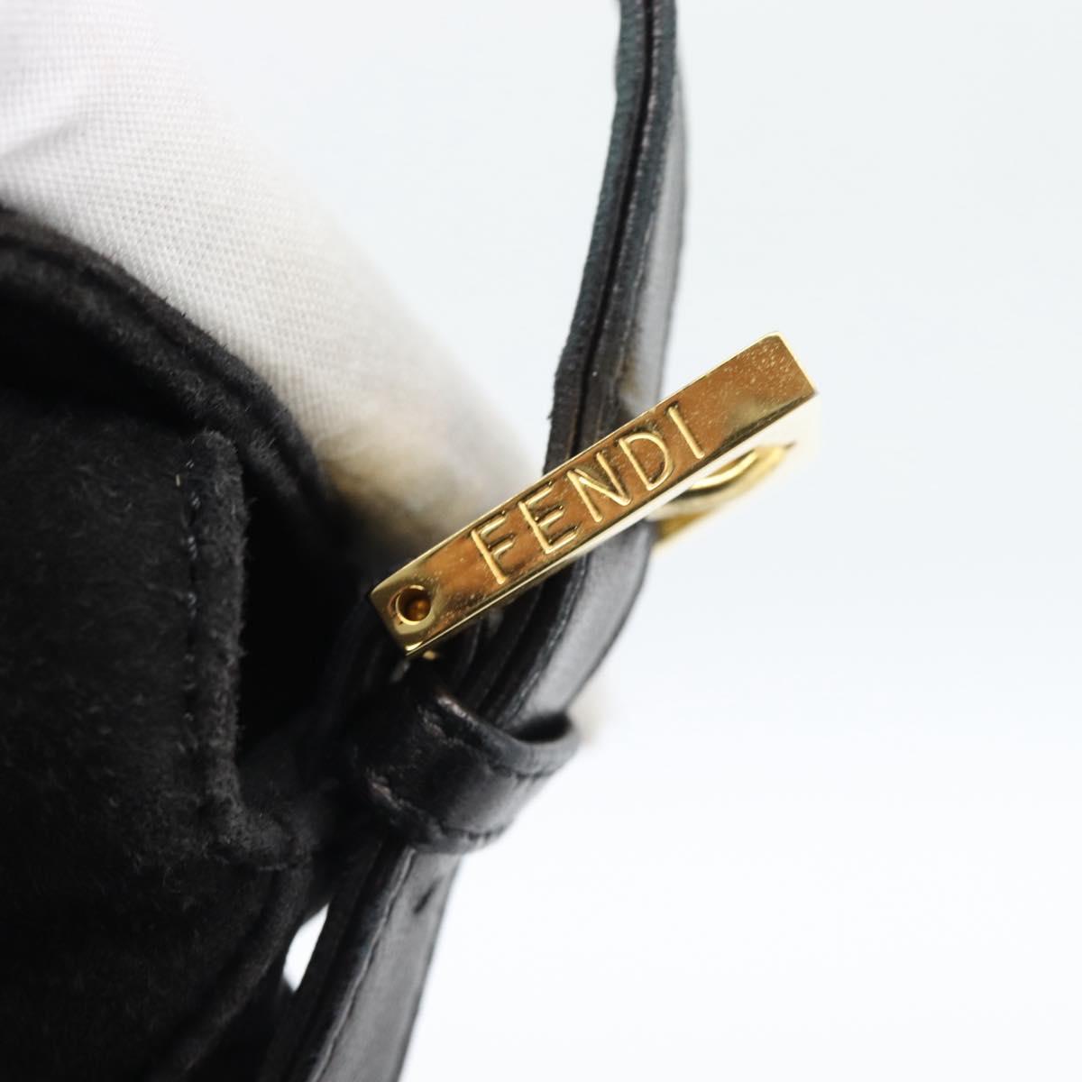 FENDI Mamma Baguette Shoulder Bag Suede Black Gold Auth 185631SAM