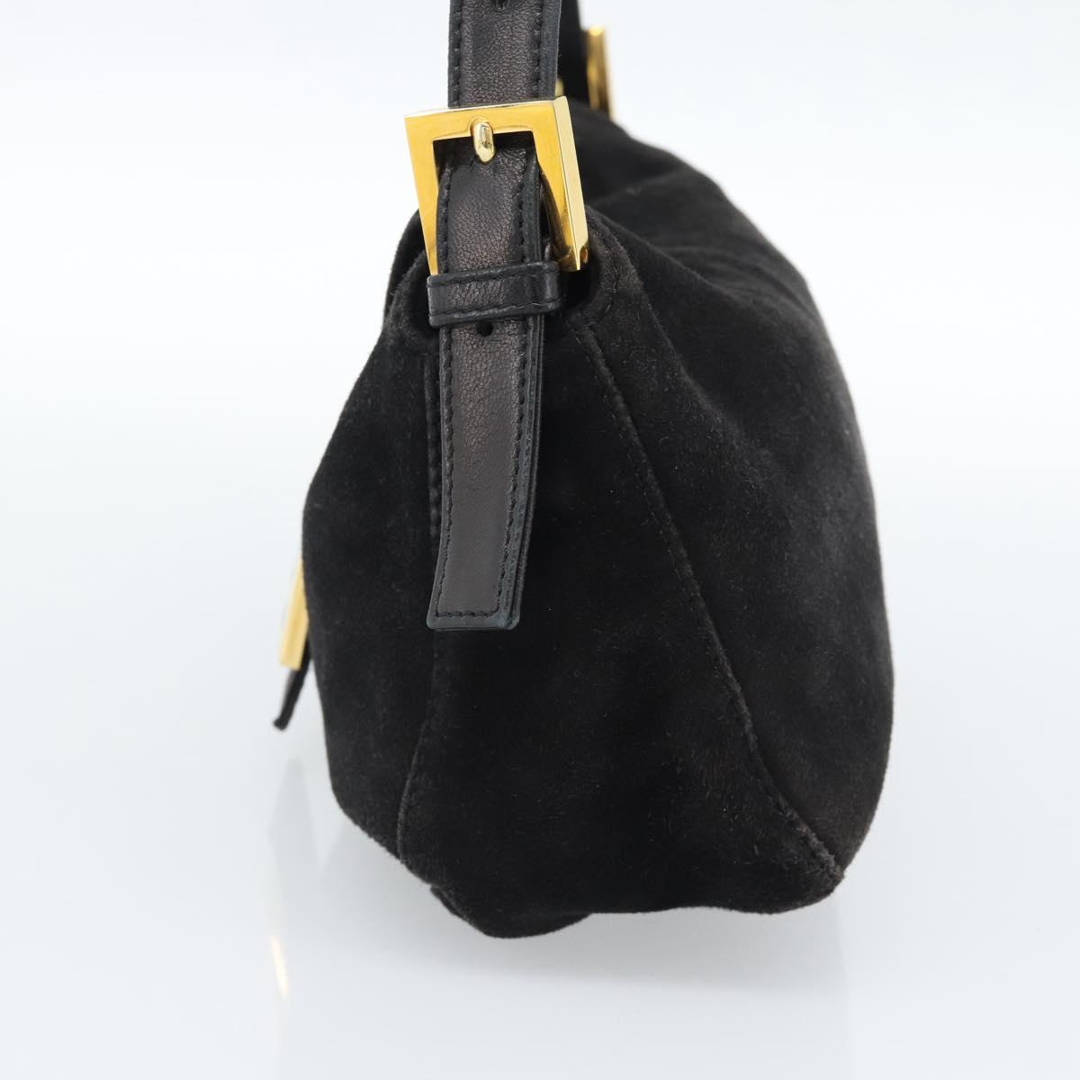 FENDI Mamma Baguette Shoulder Bag Suede Black Gold Auth 185631SAM
