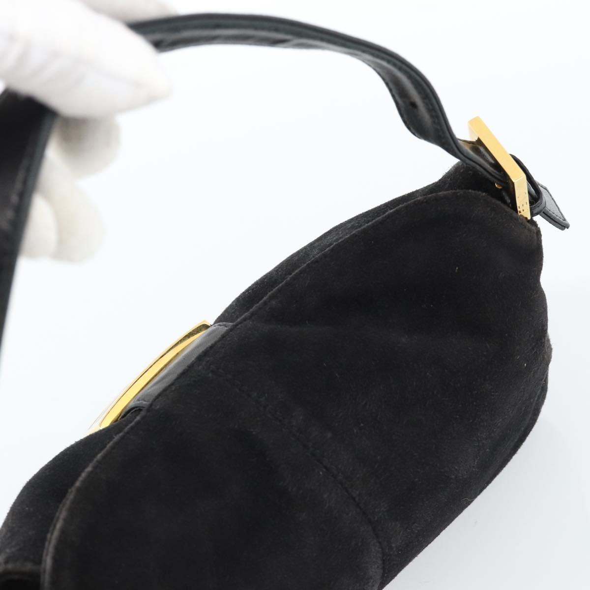 FENDI Mamma Baguette Shoulder Bag Suede Black Gold Auth 185631SAM