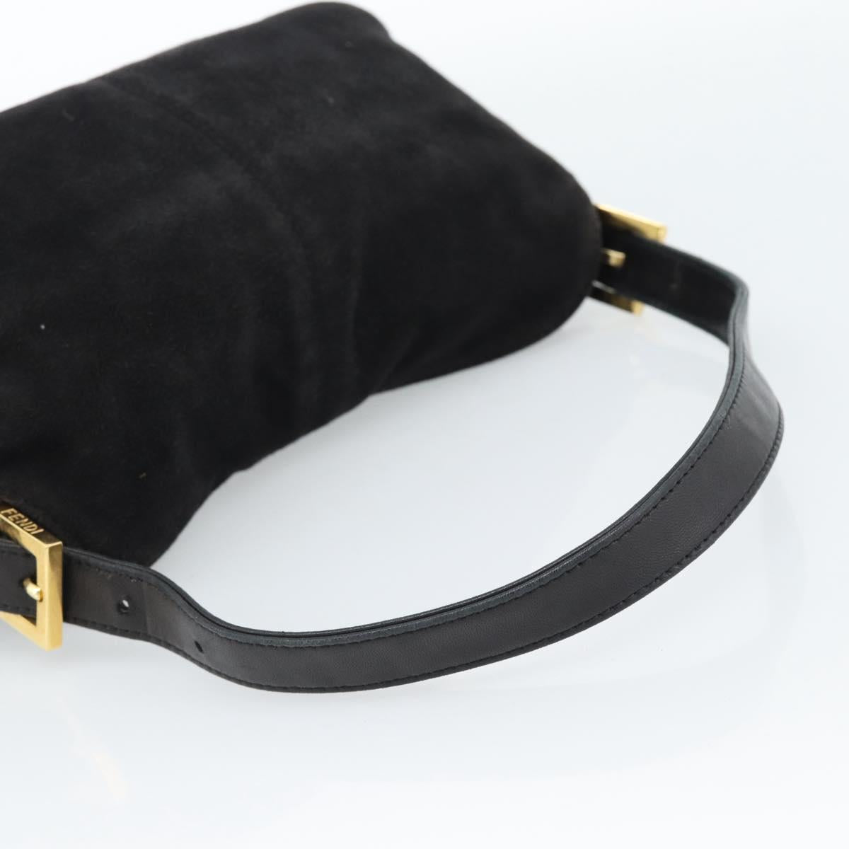 FENDI Mamma Baguette Shoulder Bag Suede Black Gold Auth 185631SAM