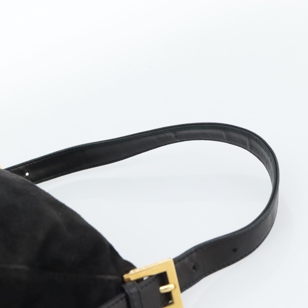 FENDI Mamma Baguette Shoulder Bag Suede Black Gold Auth 185631SAM