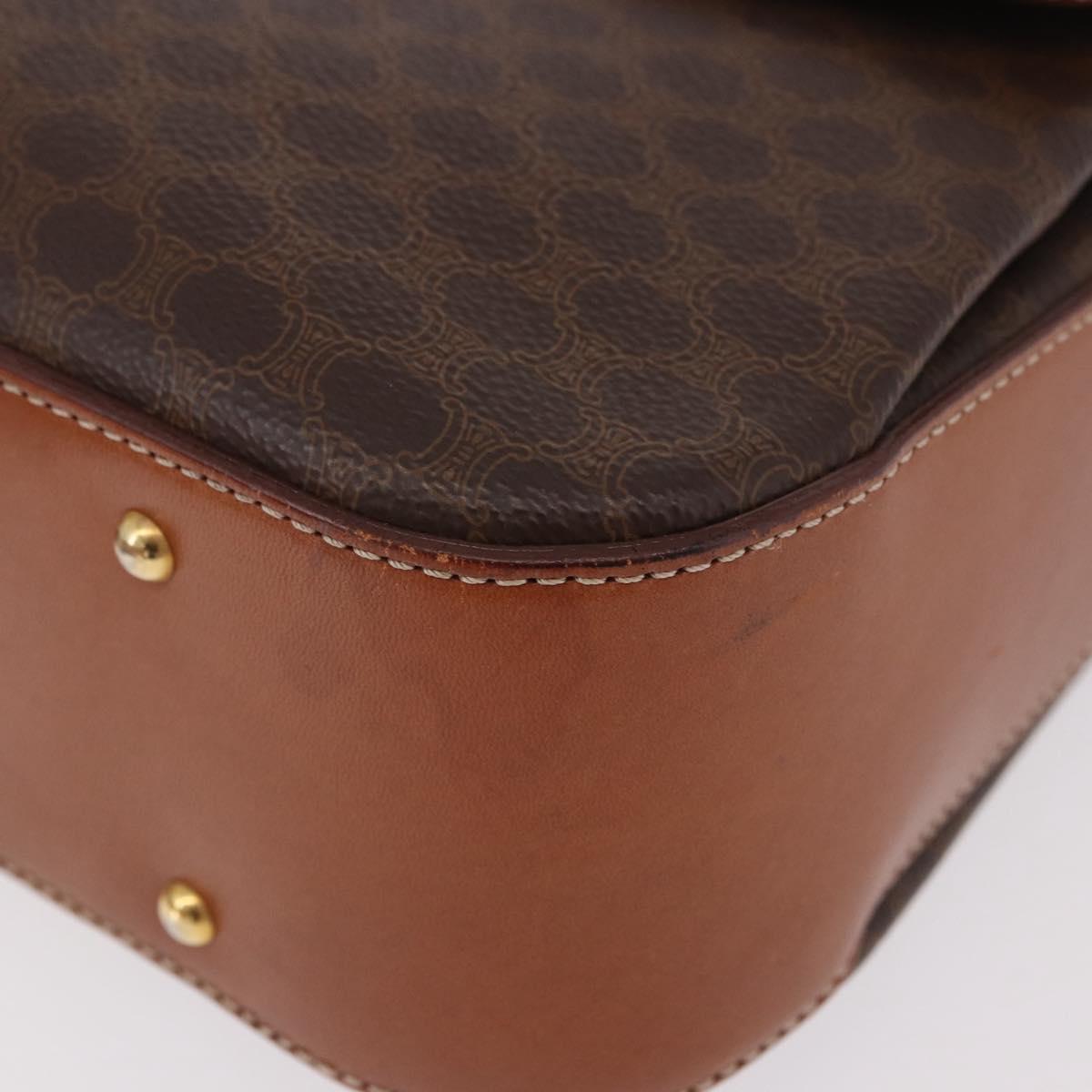 CELINE Macadam Canvas Hand Bag PVC Leather Brown Gold Auth 185642