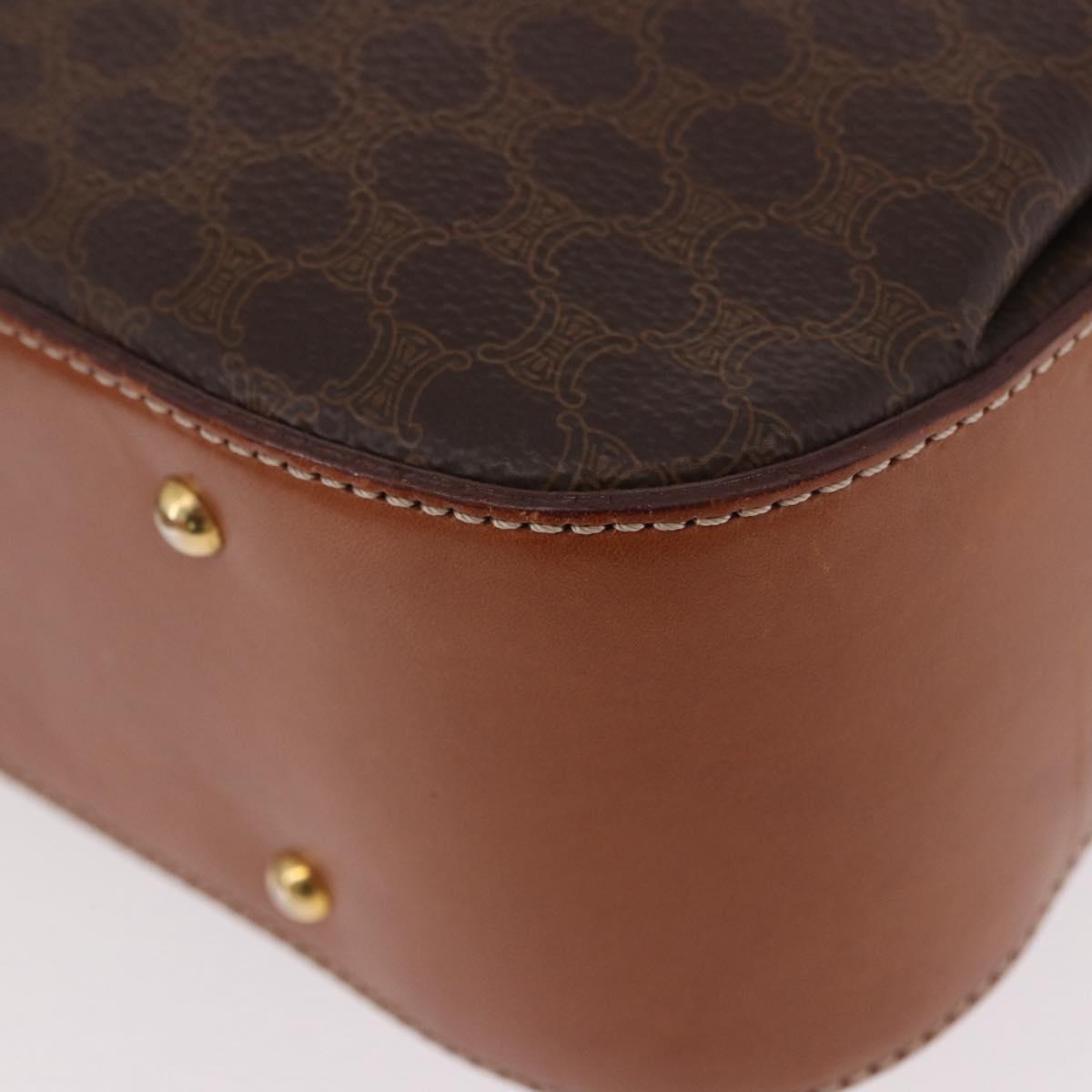 CELINE Macadam Canvas Hand Bag PVC Leather Brown Gold Auth 185642