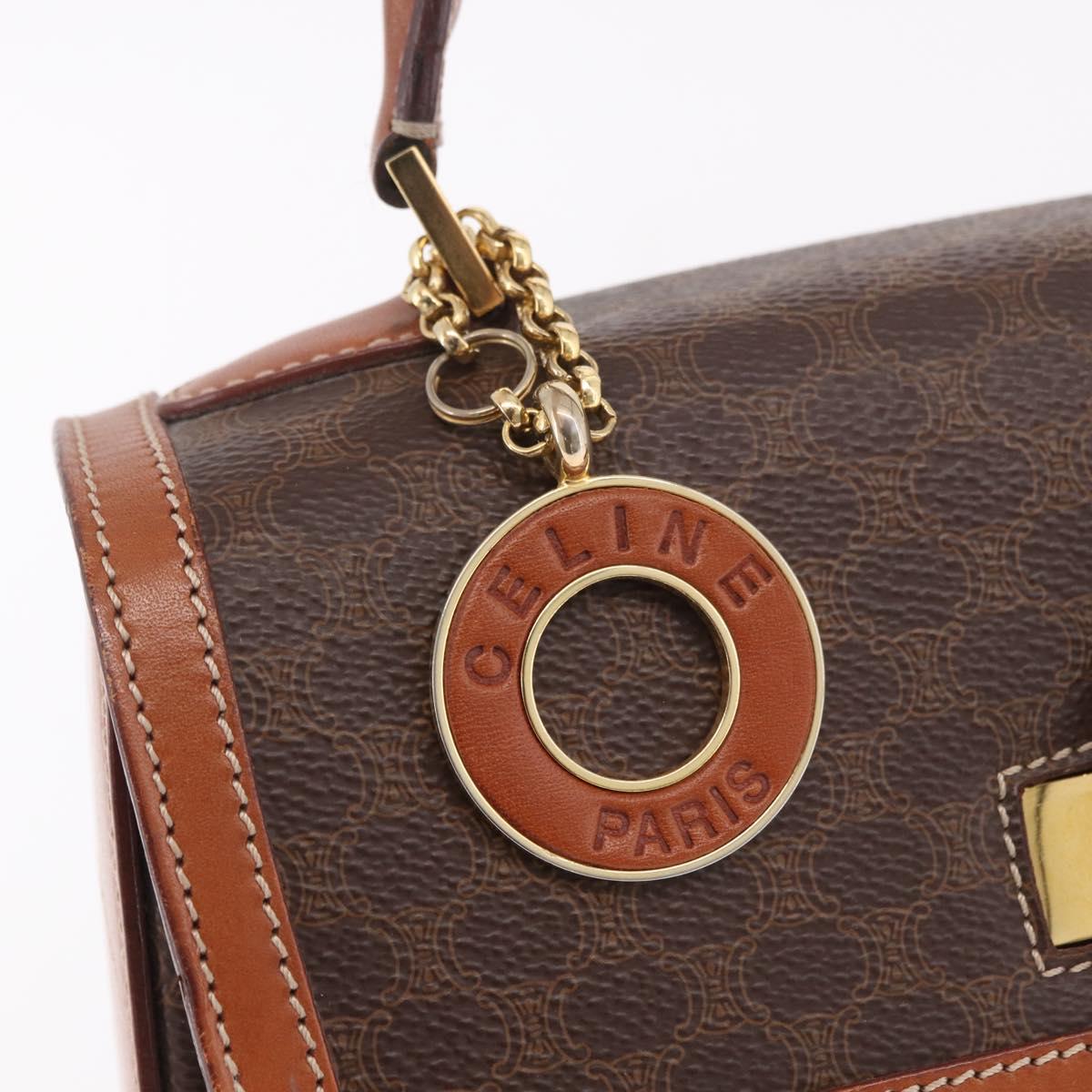 CELINE Macadam Canvas Hand Bag PVC Leather Brown Gold Auth 185642