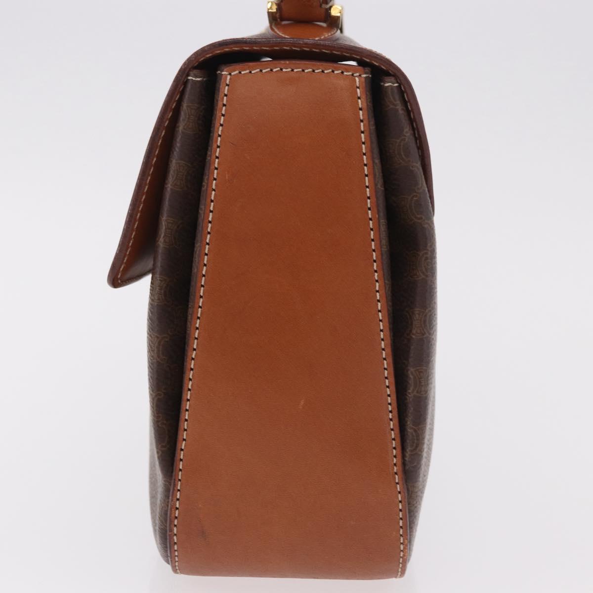 CELINE Macadam Canvas Hand Bag PVC Leather Brown Gold Auth 185642