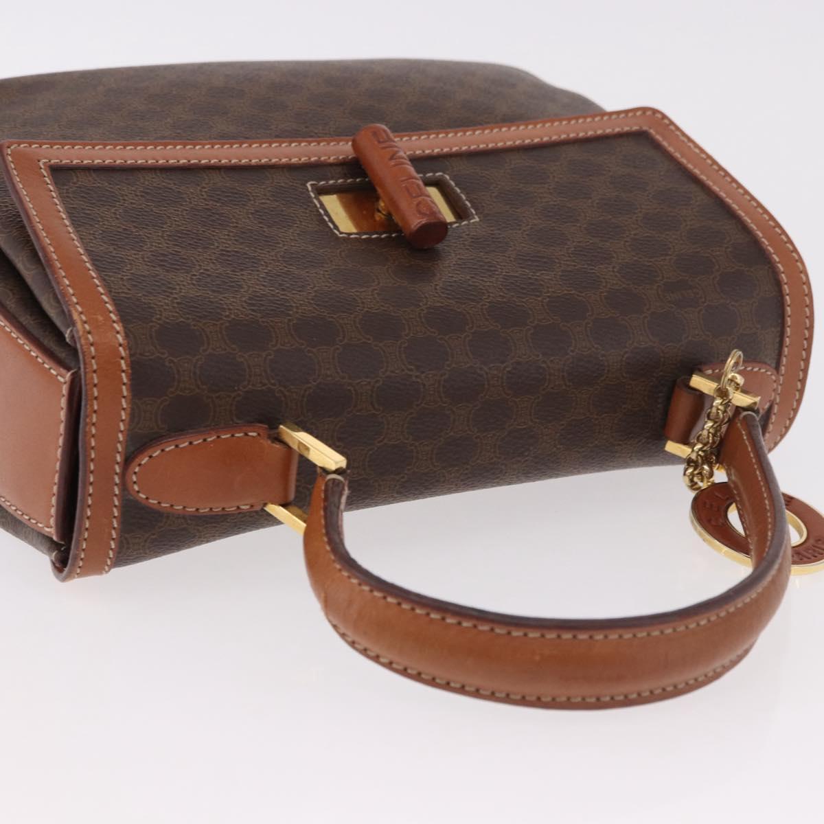 CELINE Macadam Canvas Hand Bag PVC Leather Brown Gold Auth 185642