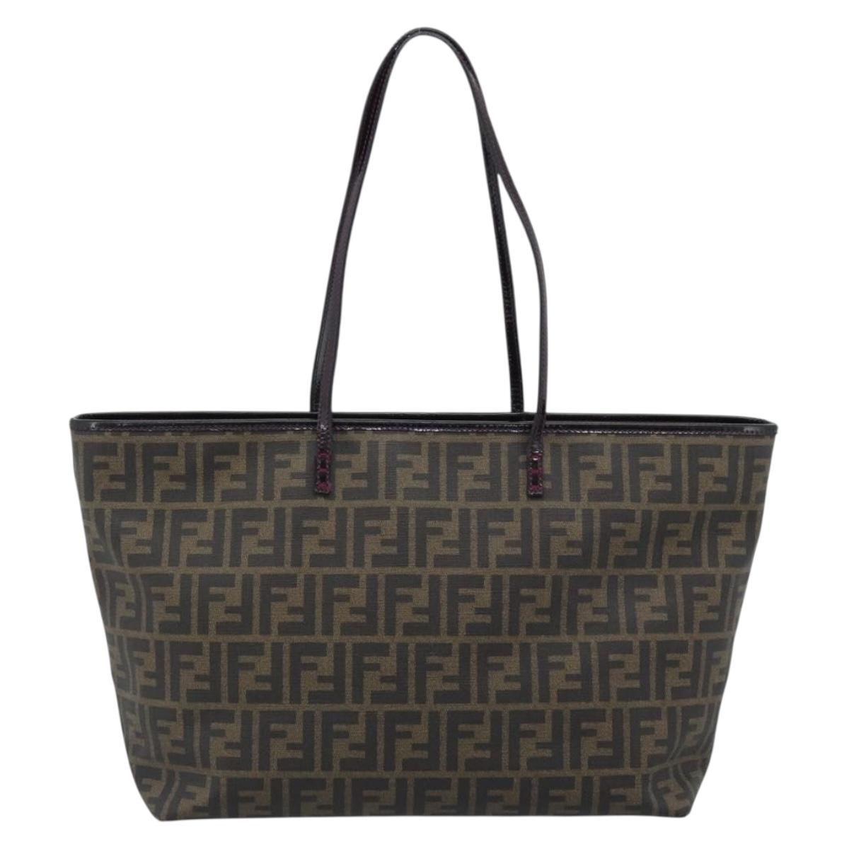 FENDI Zucca Canvas Tote Bag PVC Black Brown Auth 185643V