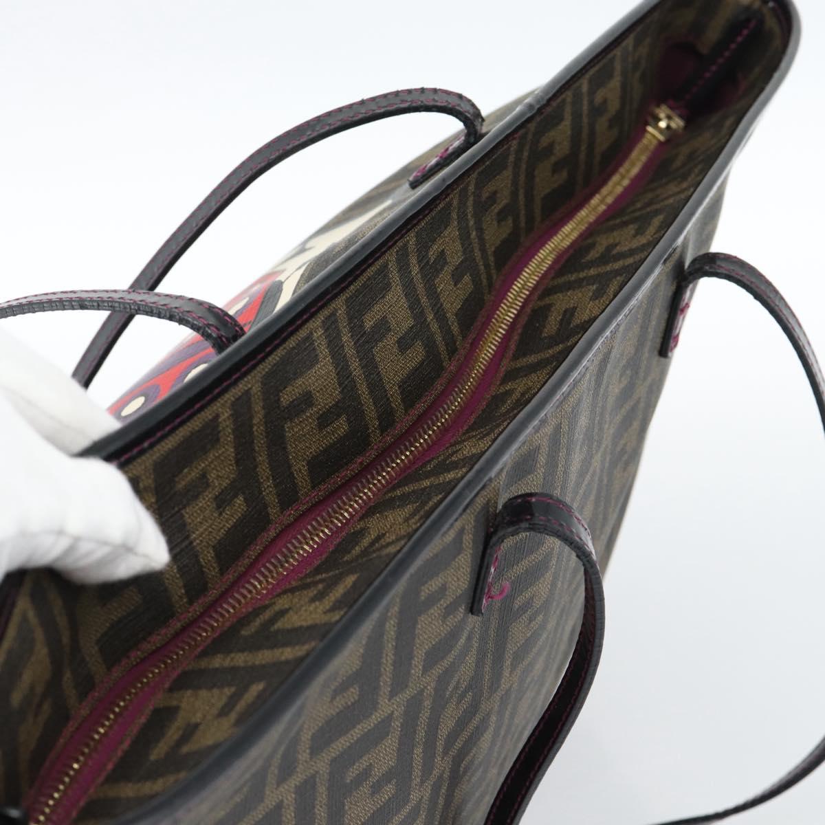 FENDI Zucca Canvas Tote Bag PVC Black Brown Auth 185643V