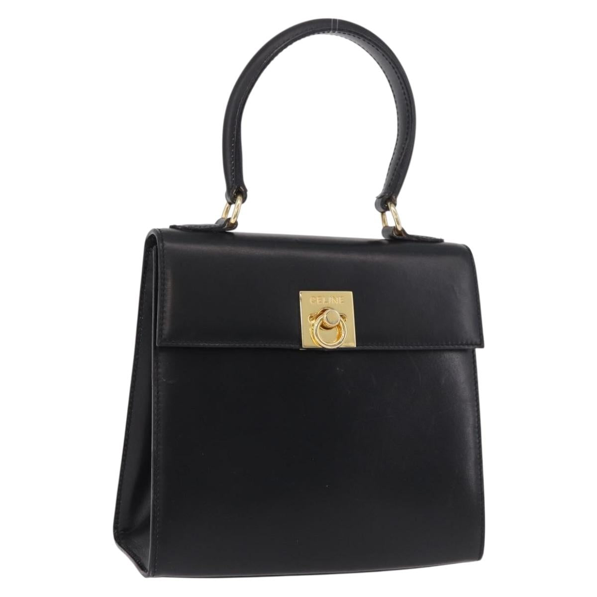 CELINE Hand Bag Leather Black Gold Auth 185644V