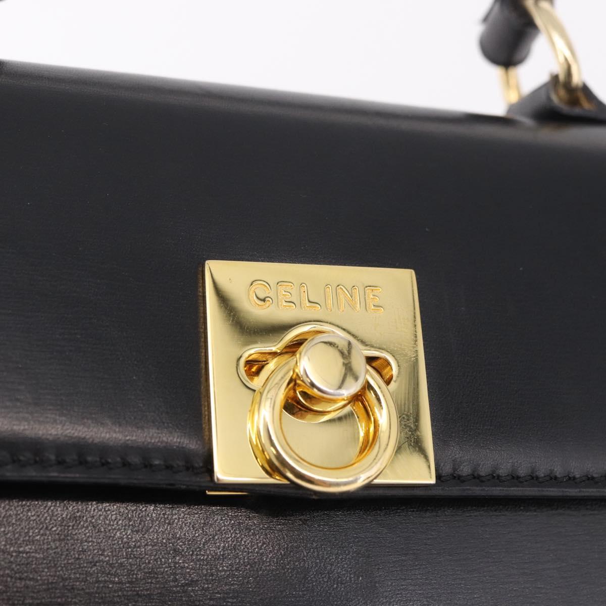 CELINE Hand Bag Leather Black Gold Auth 185644V