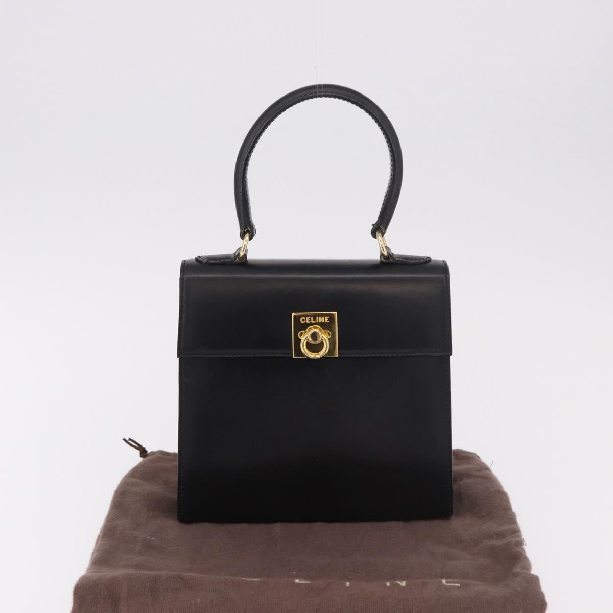 CELINE Hand Bag Leather Black Gold Auth 185644V