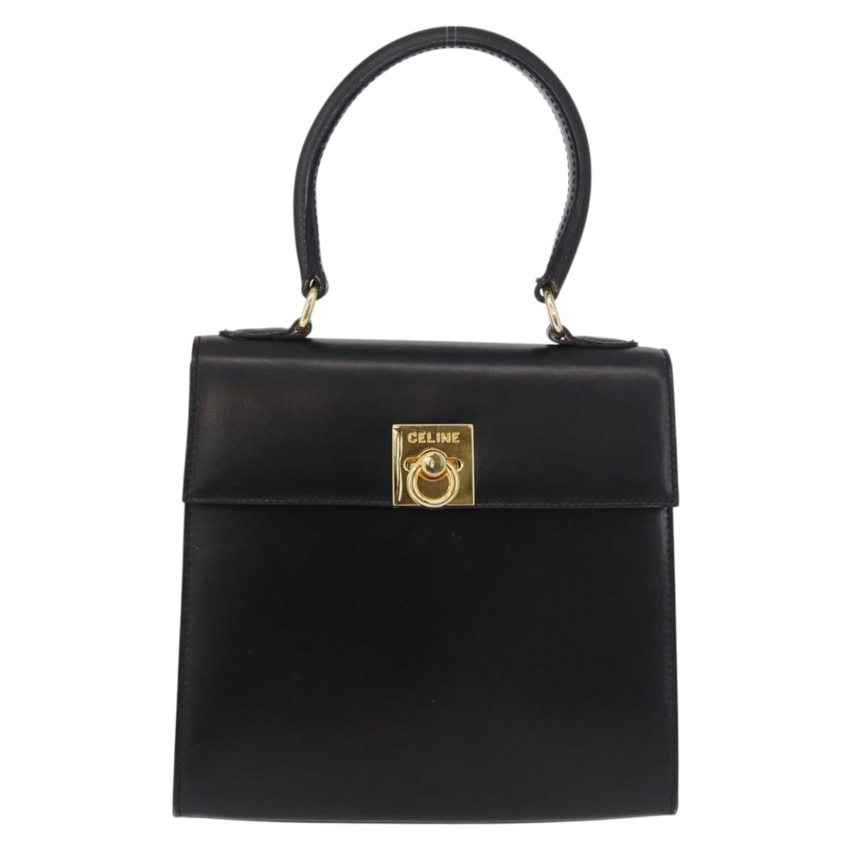 CELINE Hand Bag Leather Black Gold Auth 185644V