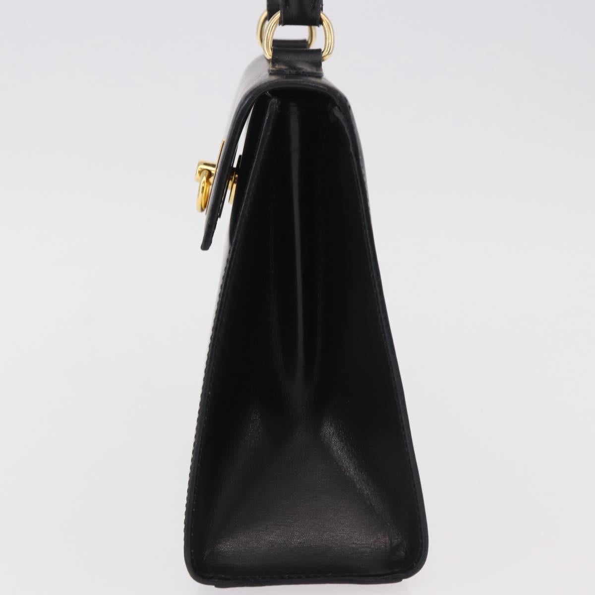 CELINE Hand Bag Leather Black Gold Auth 185644V