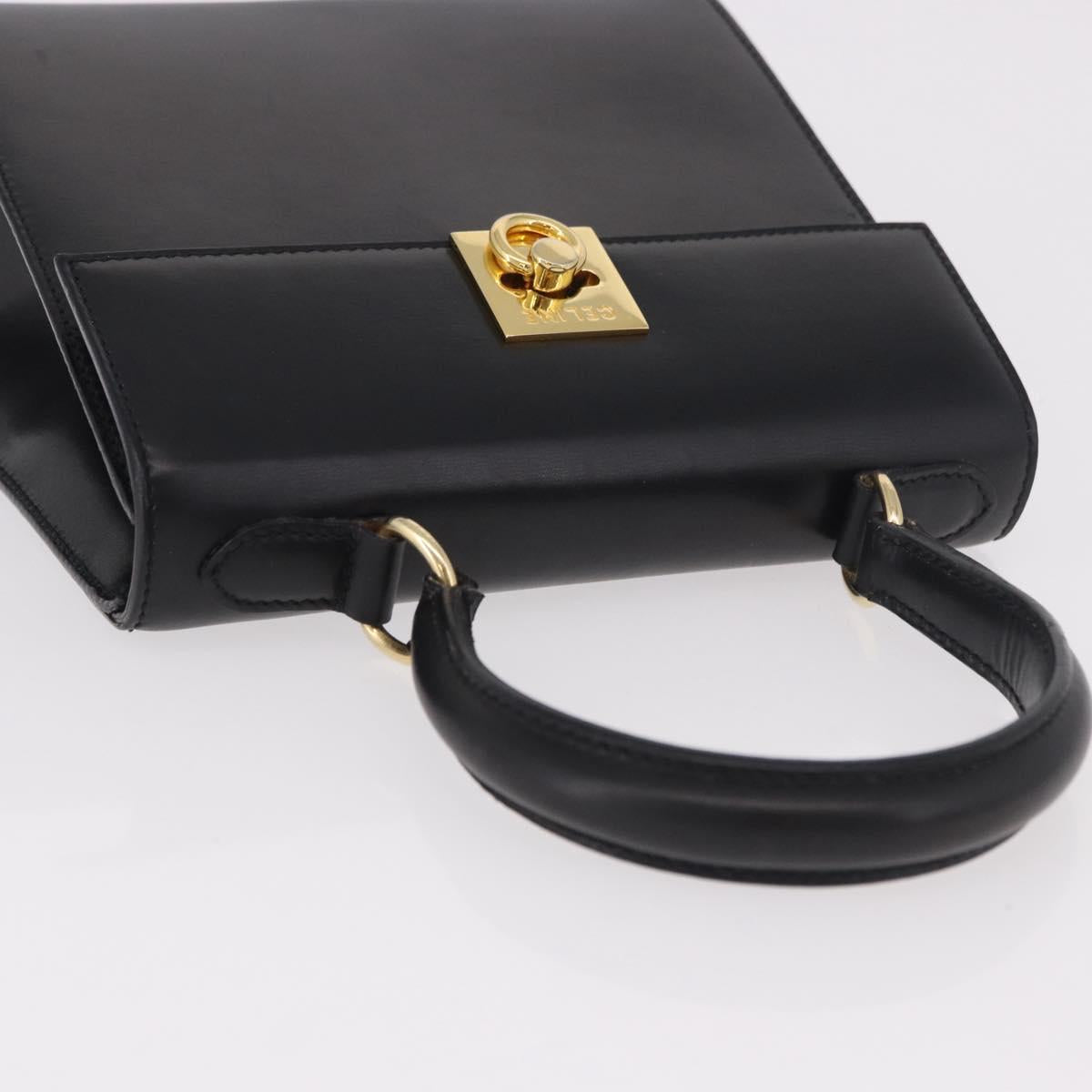 CELINE Hand Bag Leather Black Gold Auth 185644V