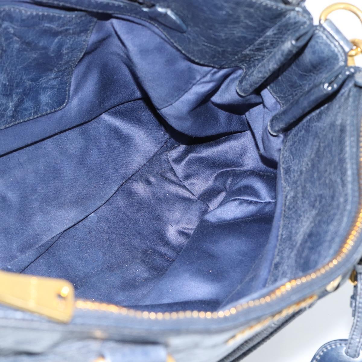 Miu Miu Hand Bag Leather 2way Navy Gold Auth 185645V