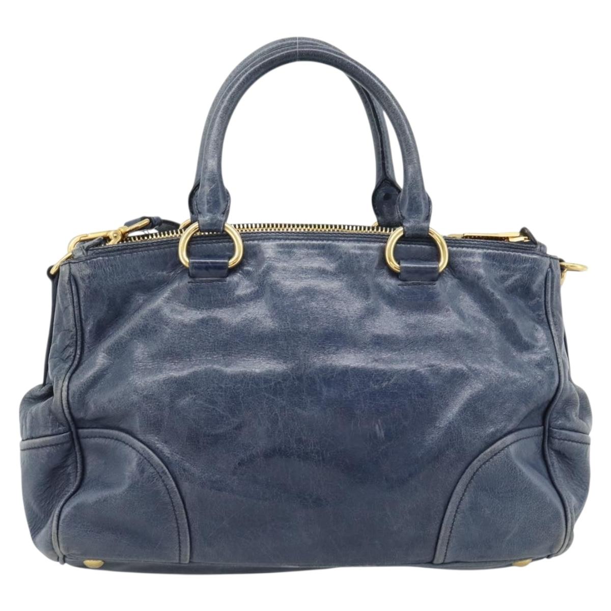 Miu Miu Hand Bag Leather 2way Navy Gold Auth 185645V