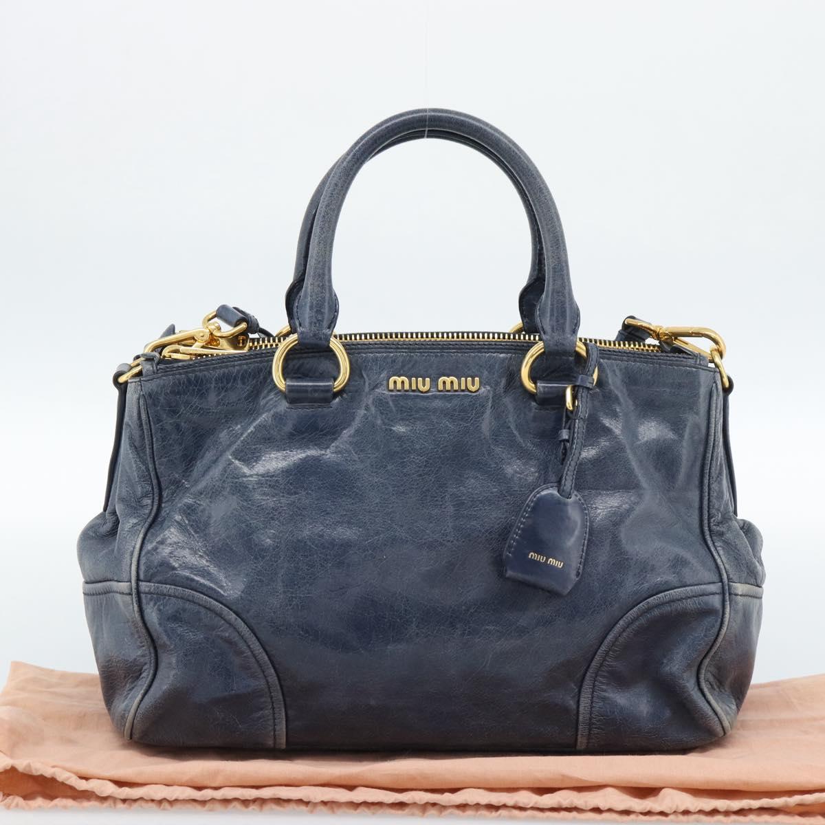Miu Miu Hand Bag Leather 2way Navy Gold Auth 185645V