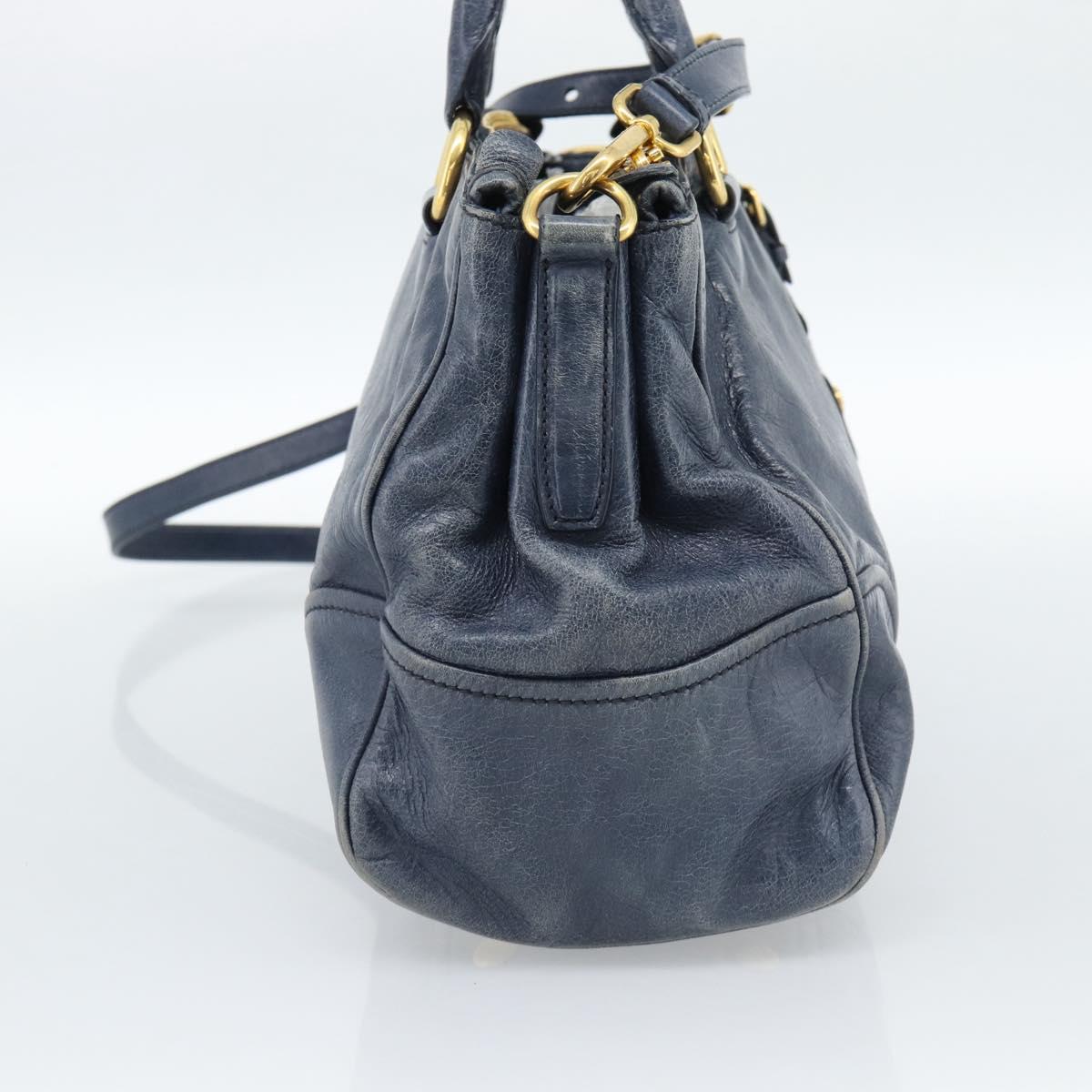 Miu Miu Hand Bag Leather 2way Navy Gold Auth 185645V