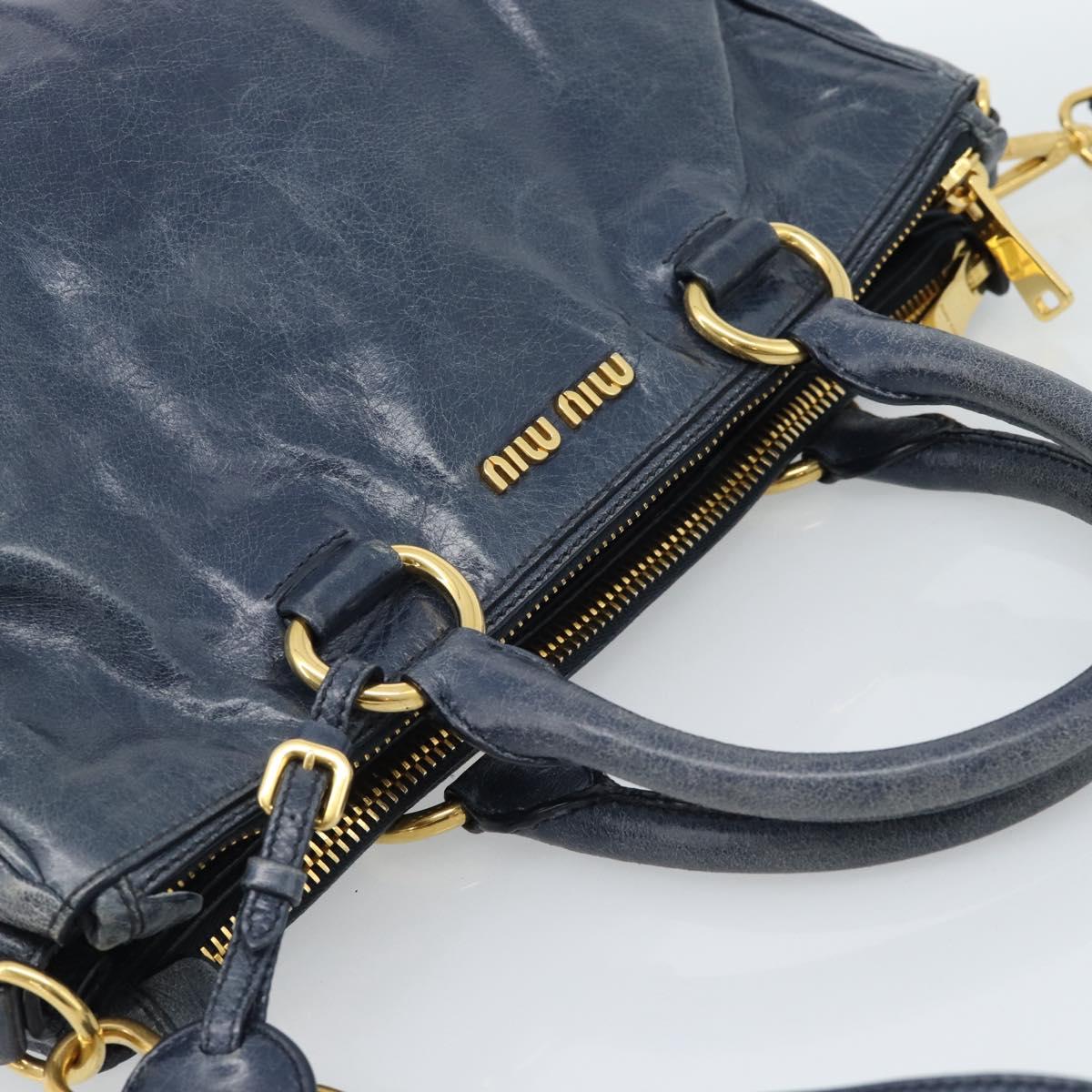 Miu Miu Hand Bag Leather 2way Navy Gold Auth 185645V