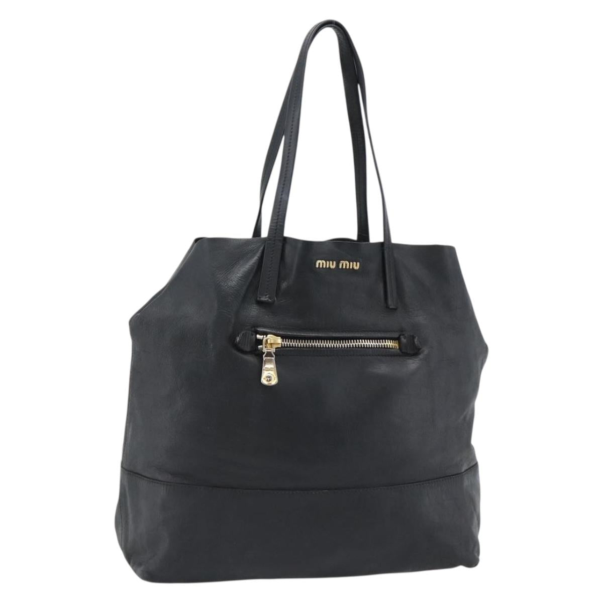 Miu Miu Tote Bag Leather Black Gold Auth 185646A