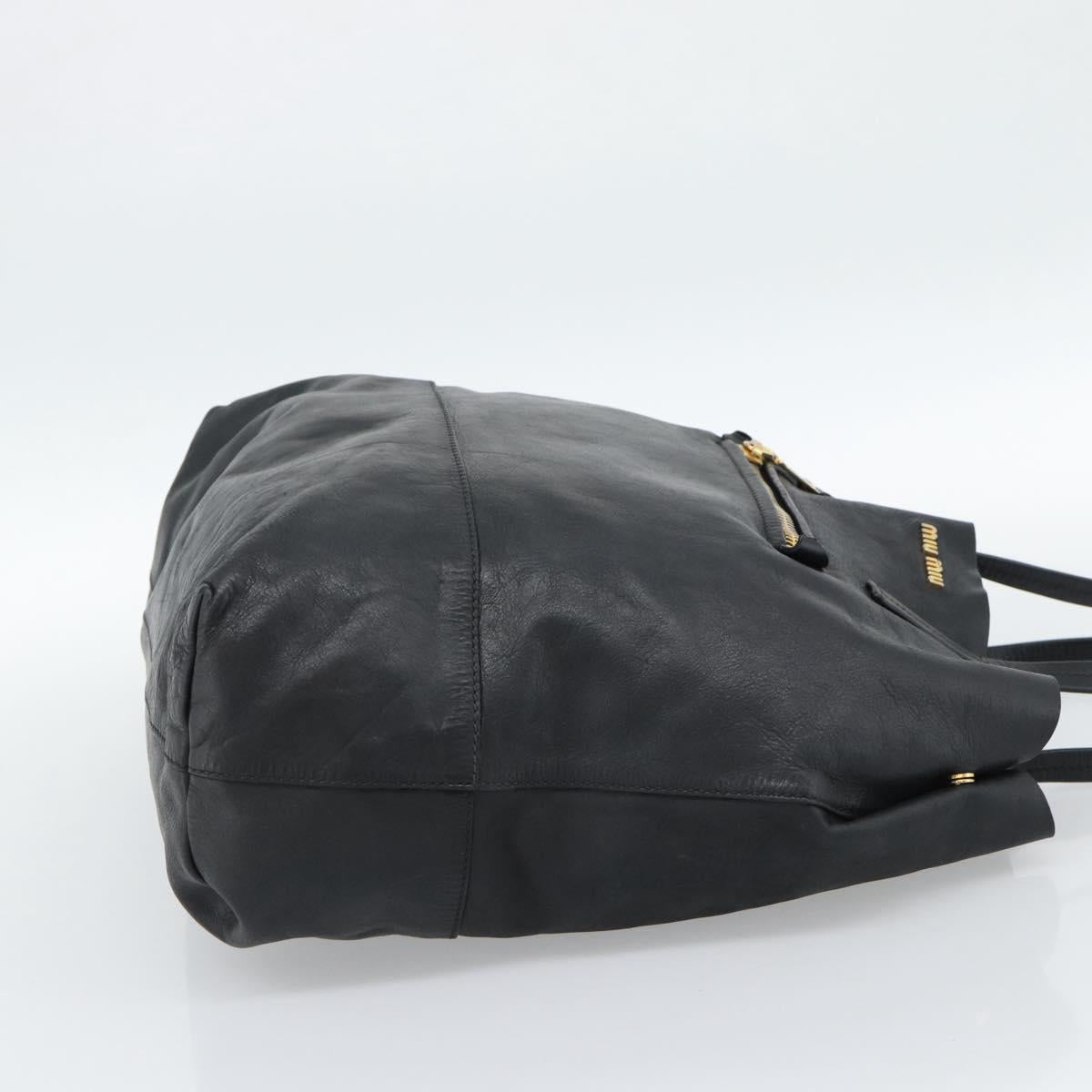 Miu Miu Tote Bag Leather Black Gold Auth 185646A