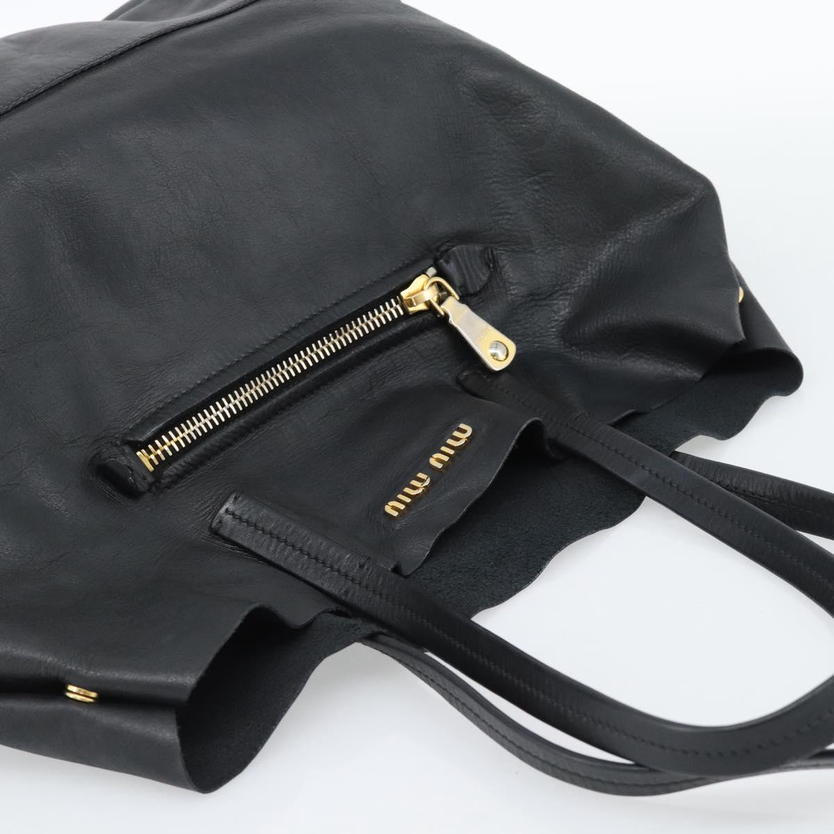 Miu Miu Tote Bag Leather Black Gold Auth 185646A