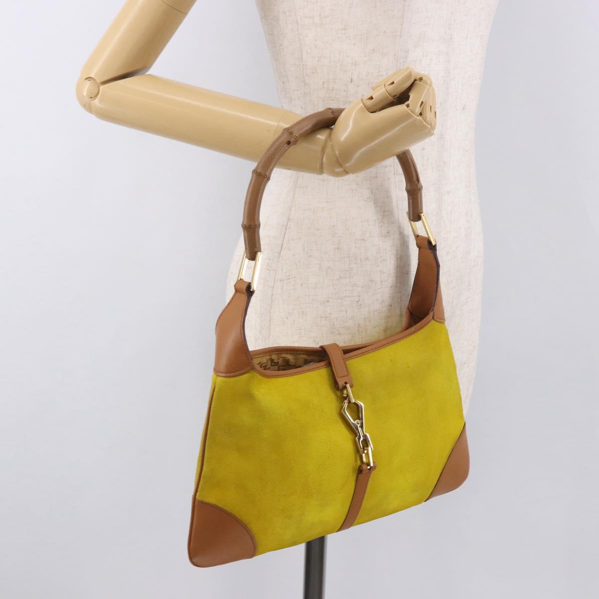 GUCCI Jackie Shoulder Bag Suede Yellow Gold 001 4060 Auth 185648