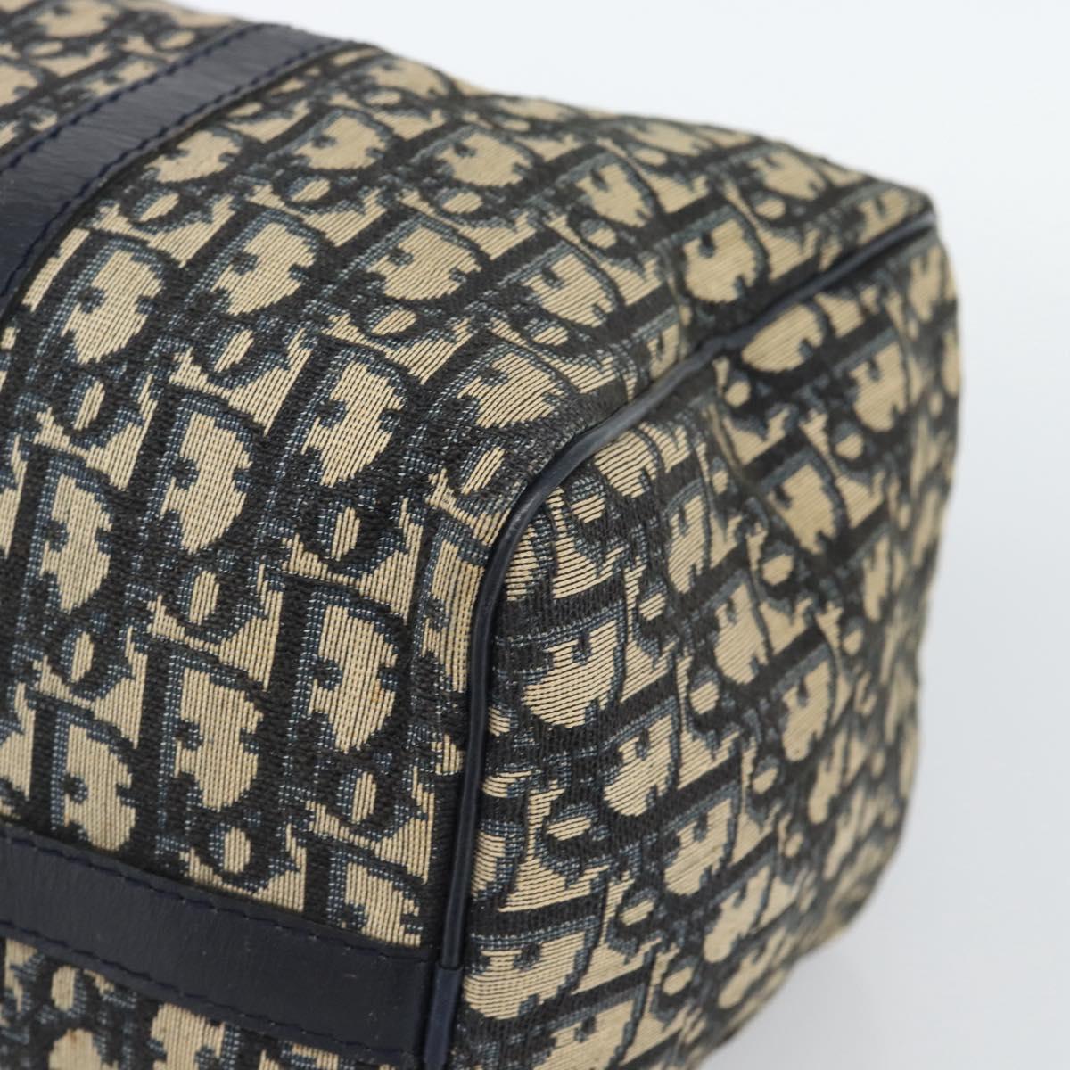 Christian Dior Trotter Canvas Boston Bag Navy Silver Auth 185650