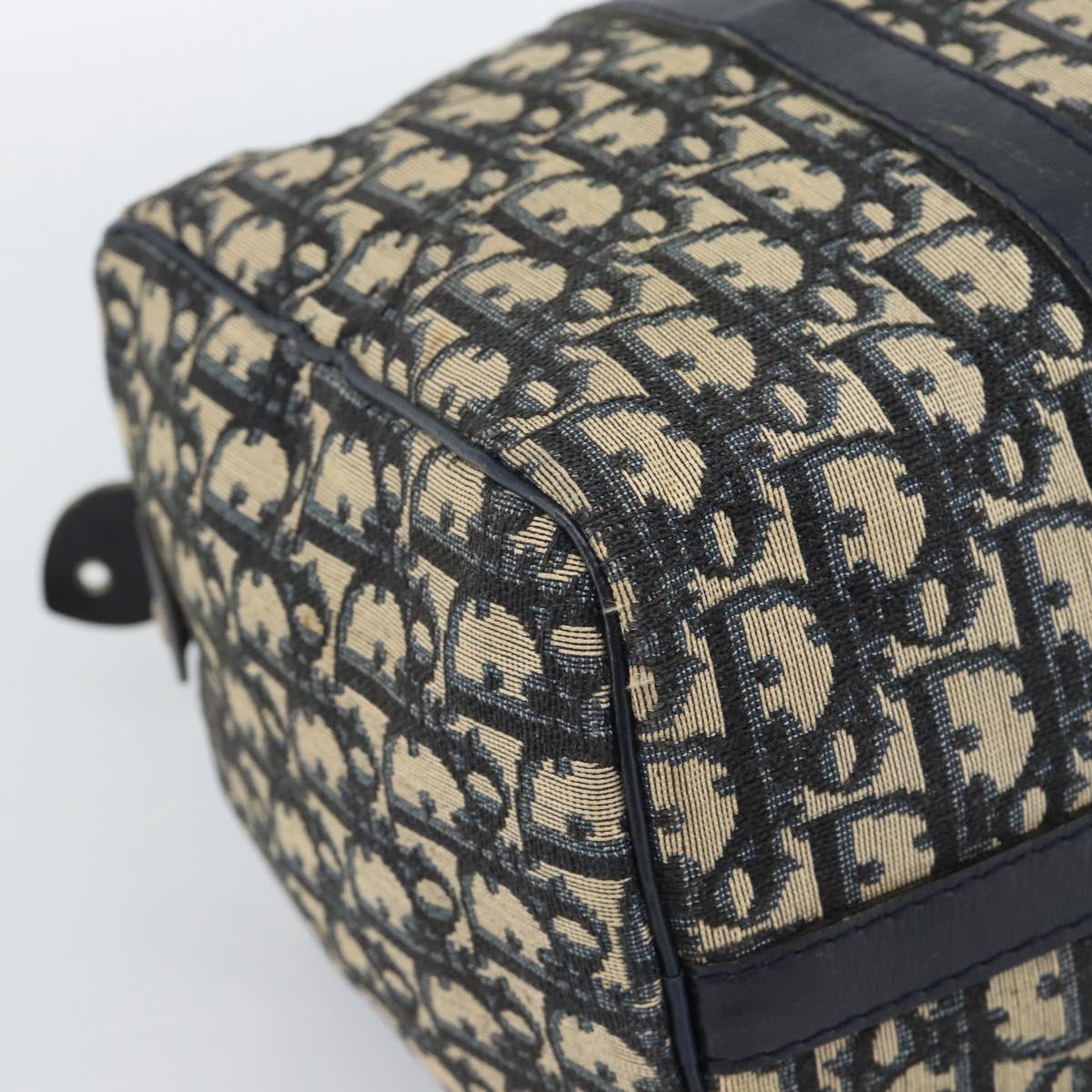 Christian Dior Trotter Canvas Boston Bag Navy Silver Auth 185650