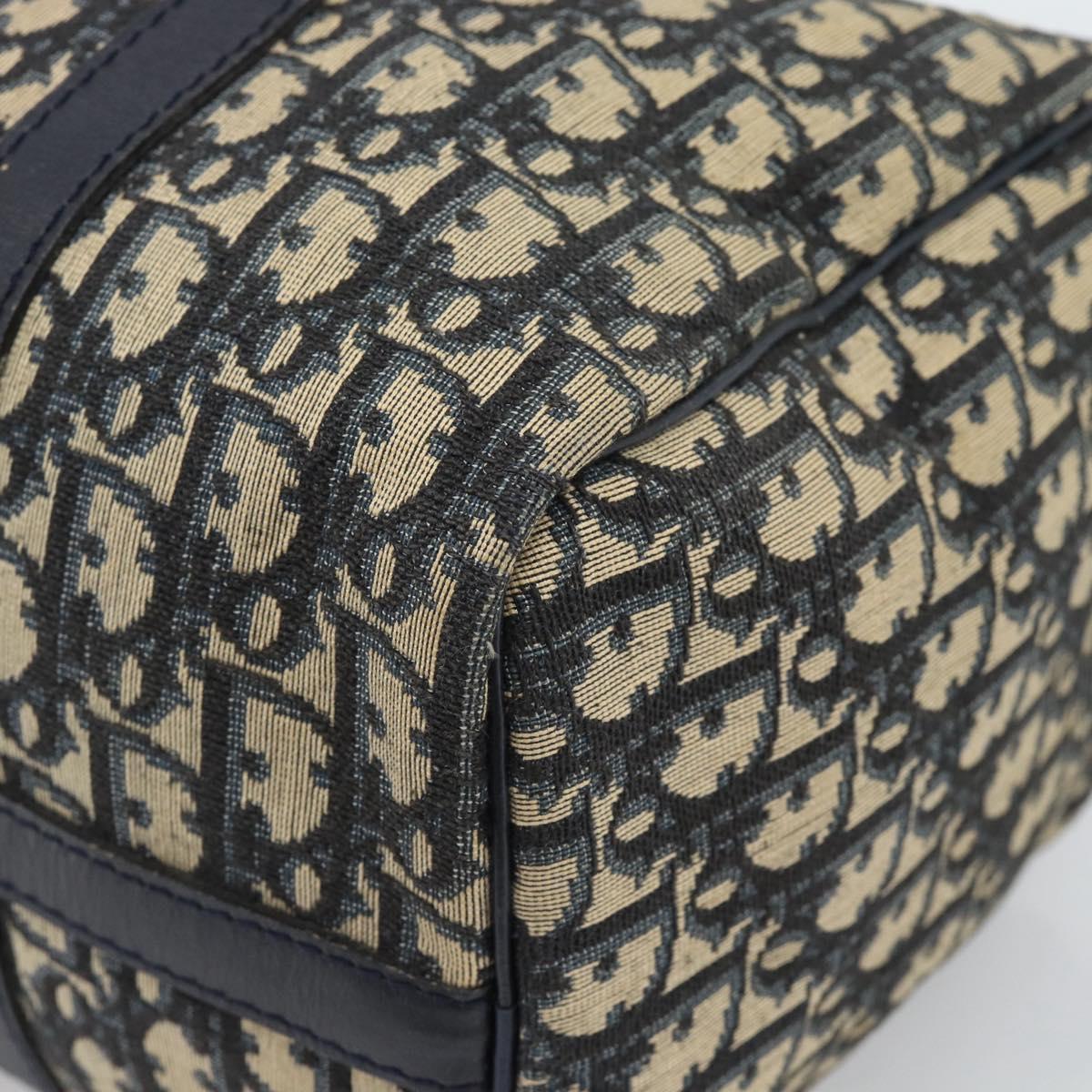 Christian Dior Trotter Canvas Boston Bag Navy Silver Auth 185650