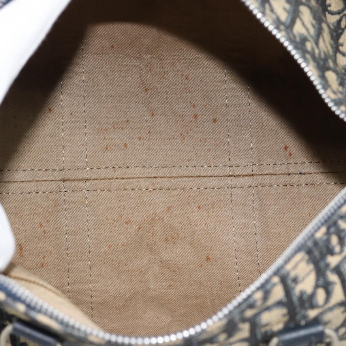 Christian Dior Trotter Canvas Boston Bag Navy Silver Auth 185650